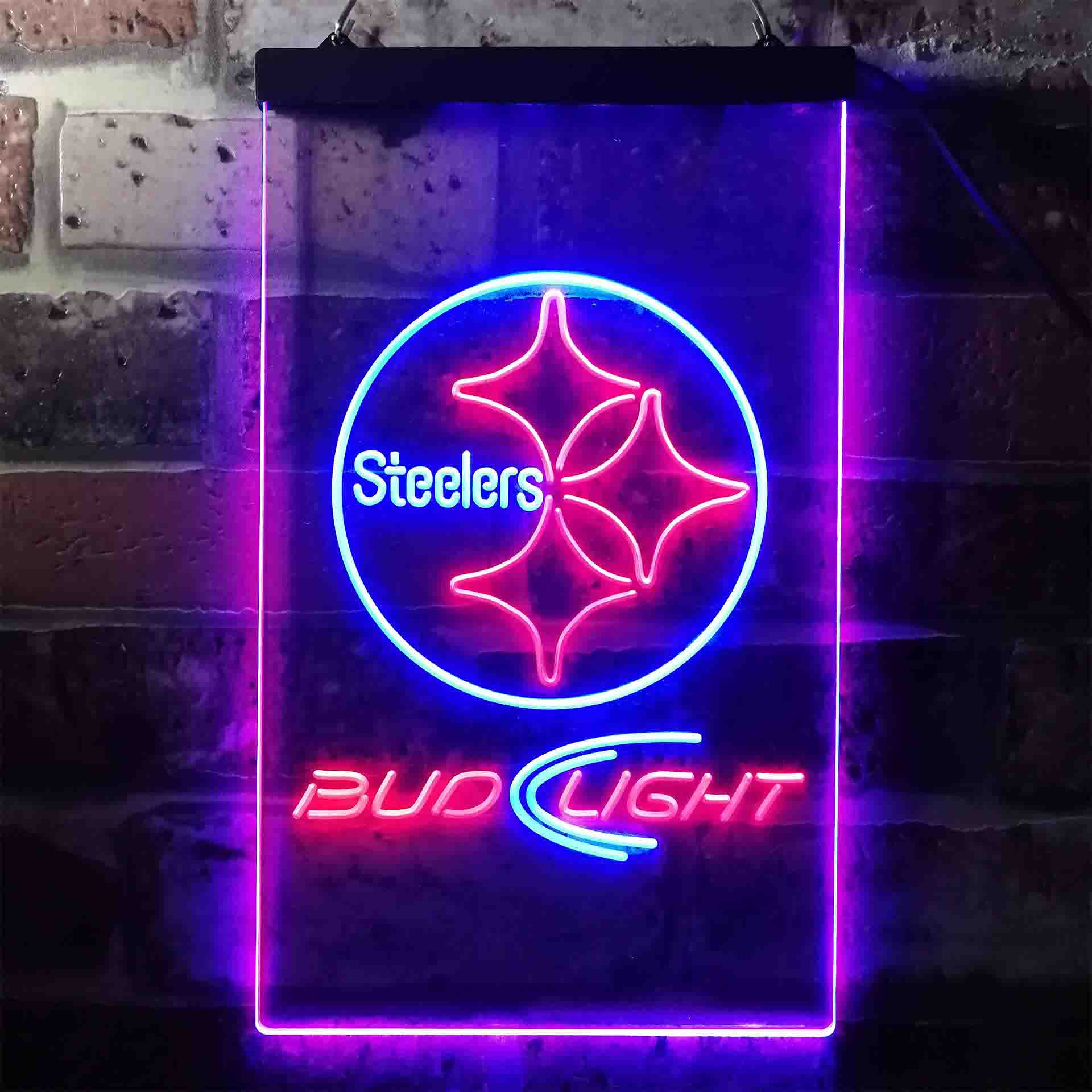 Bud Light Pittsburgh Steelers Dual Color LED Neon Sign led lab cave