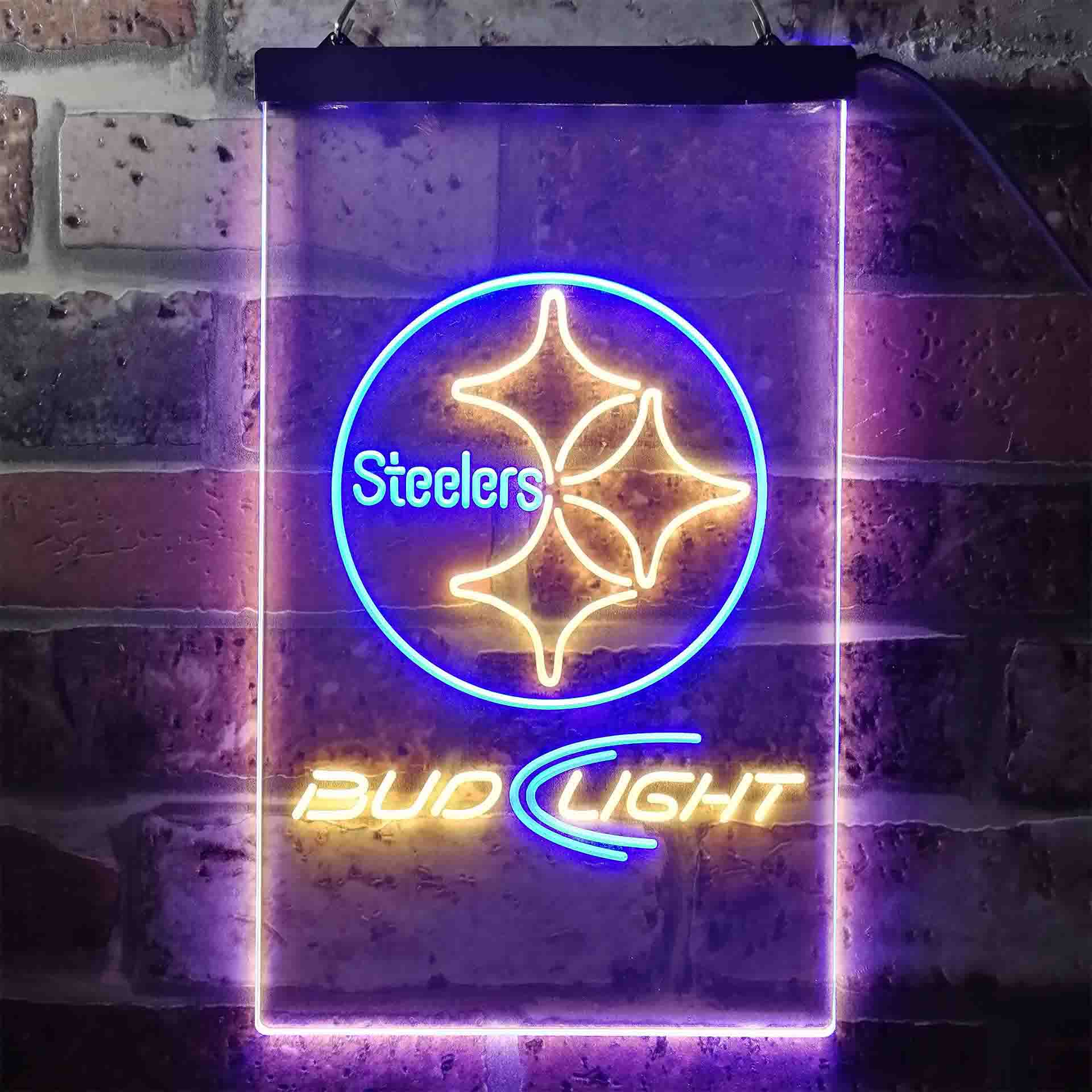 Bud Light Pittsburgh Steelers Dual Color LED Neon Sign led lab cave