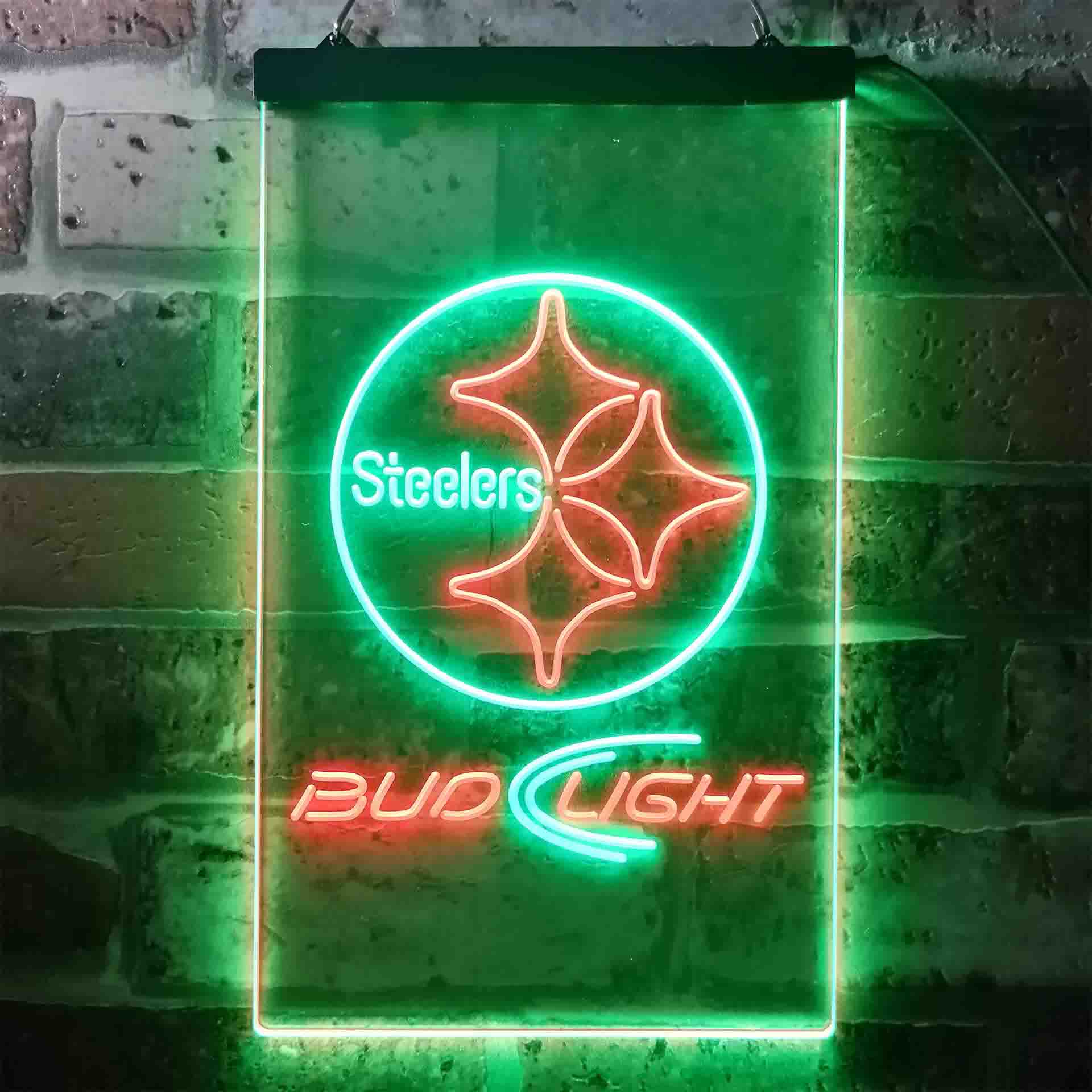 Bud Light Pittsburgh Steelers Dual Color LED Neon Sign led lab cave