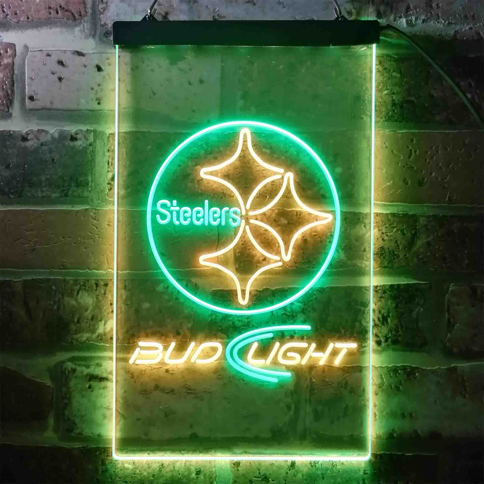 Bud Light Pittsburgh Steelers Dual Color LED Neon Sign led lab cave