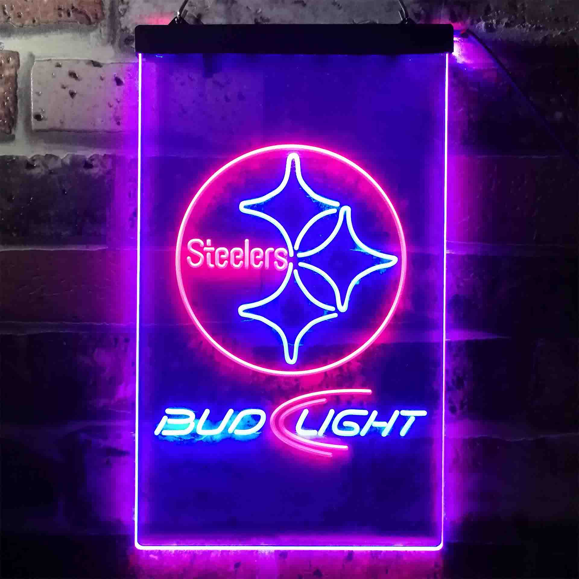 Bud Light Pittsburgh Steelers Dual Color LED Neon Sign led lab cave