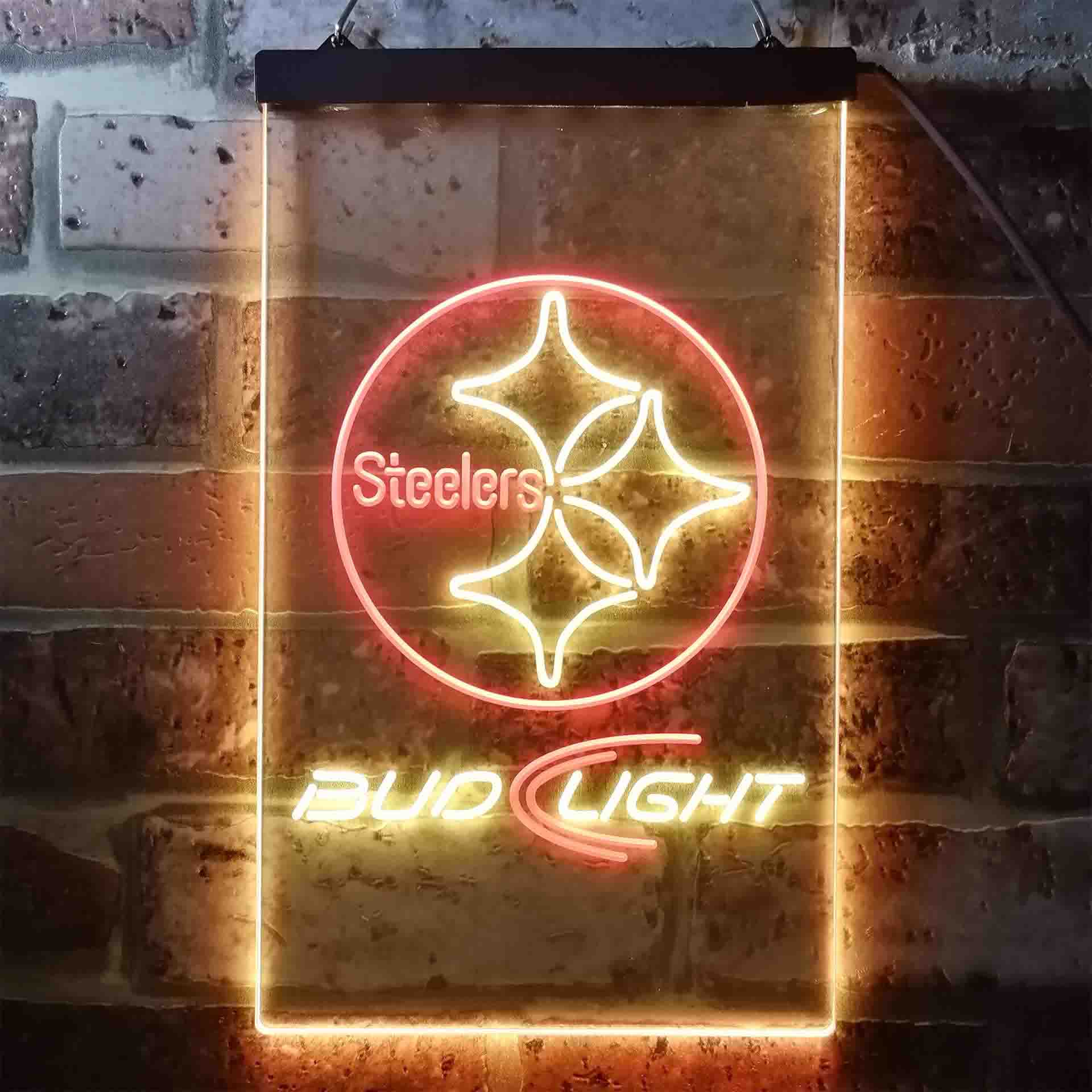 Bud Light Pittsburgh Steelers Dual Color LED Neon Sign led lab cave