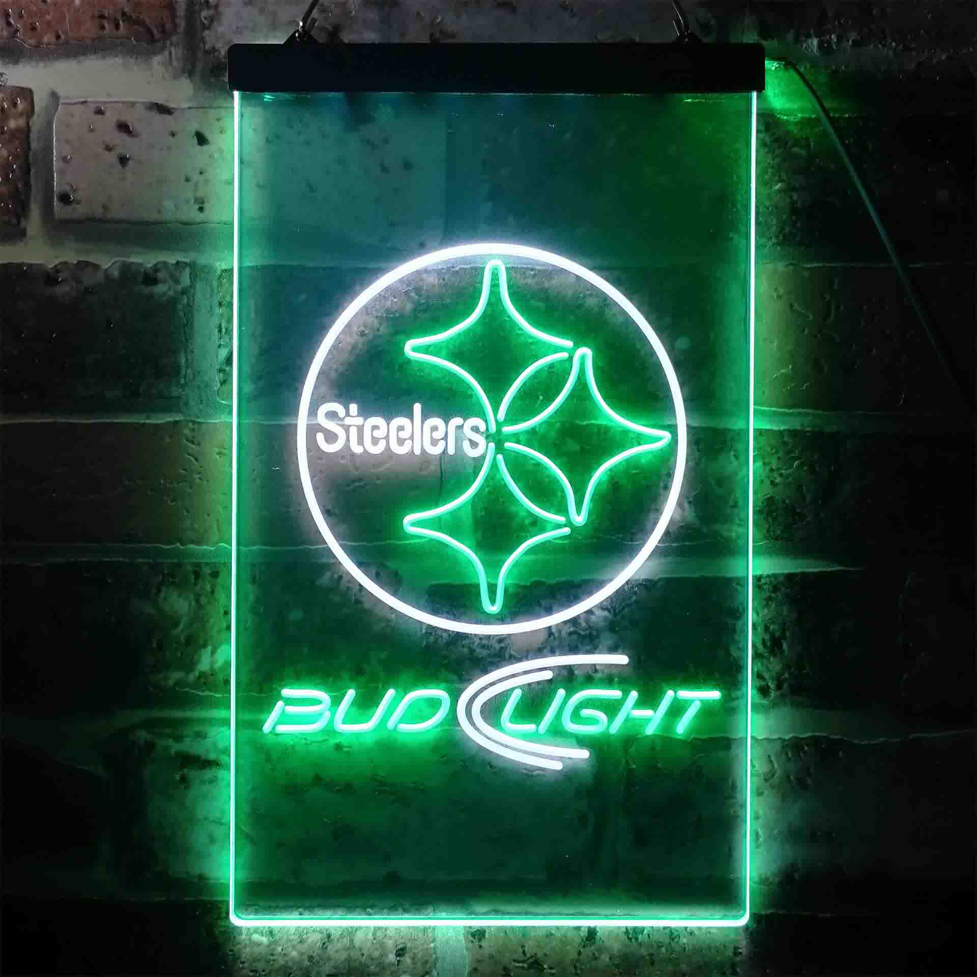 Bud Light Pittsburgh Steelers Dual Color LED Neon Sign led lab cave