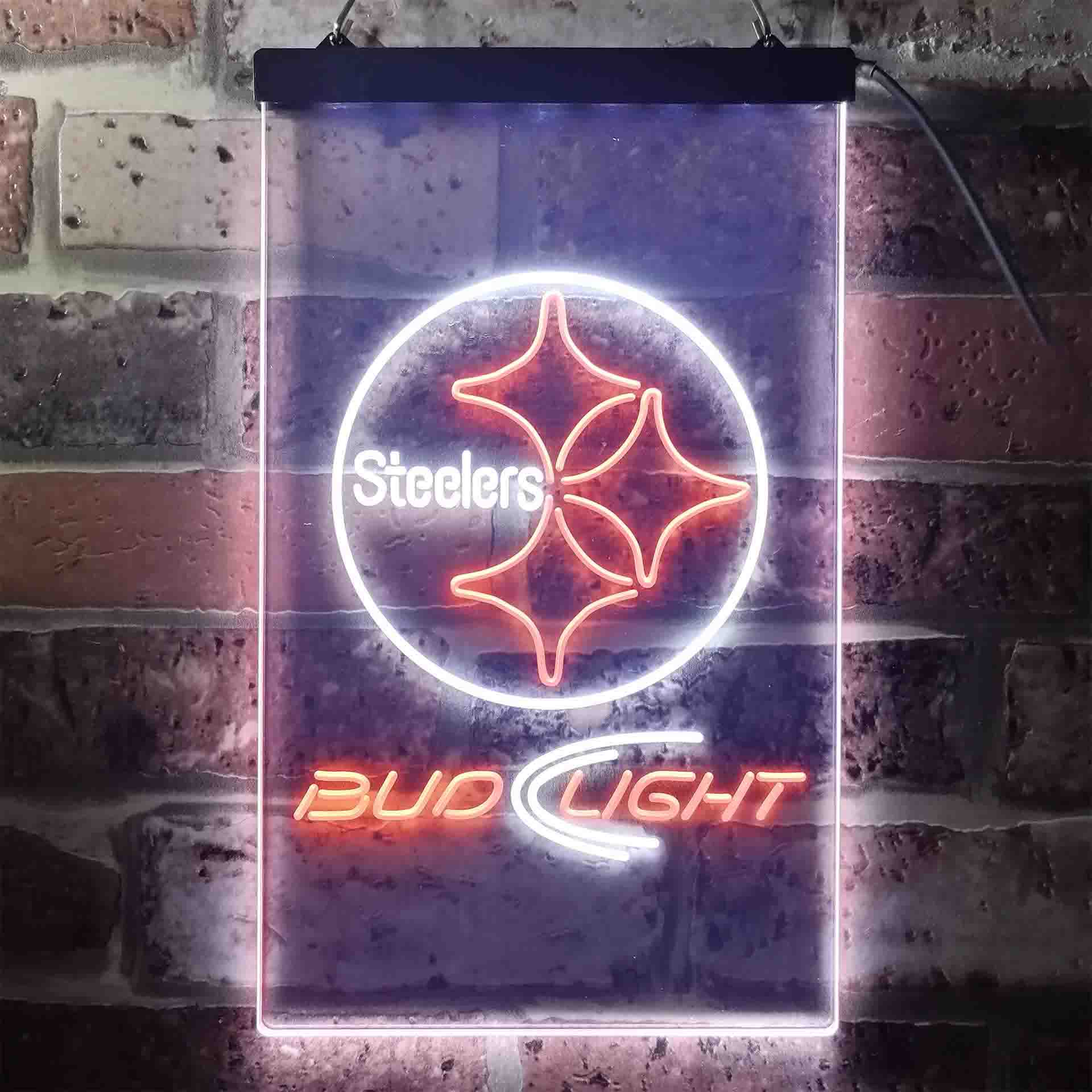 Bud Light Pittsburgh Steelers Dual Color LED Neon Sign led lab cave