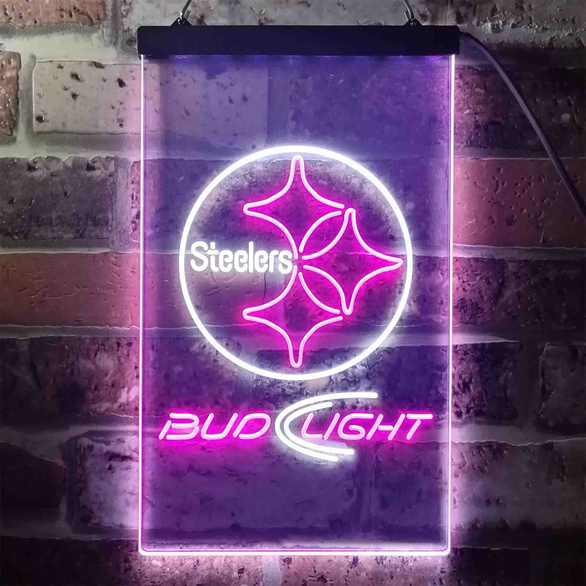 Bud Light Pittsburgh Steelers Dual Color LED Neon Sign led lab cave