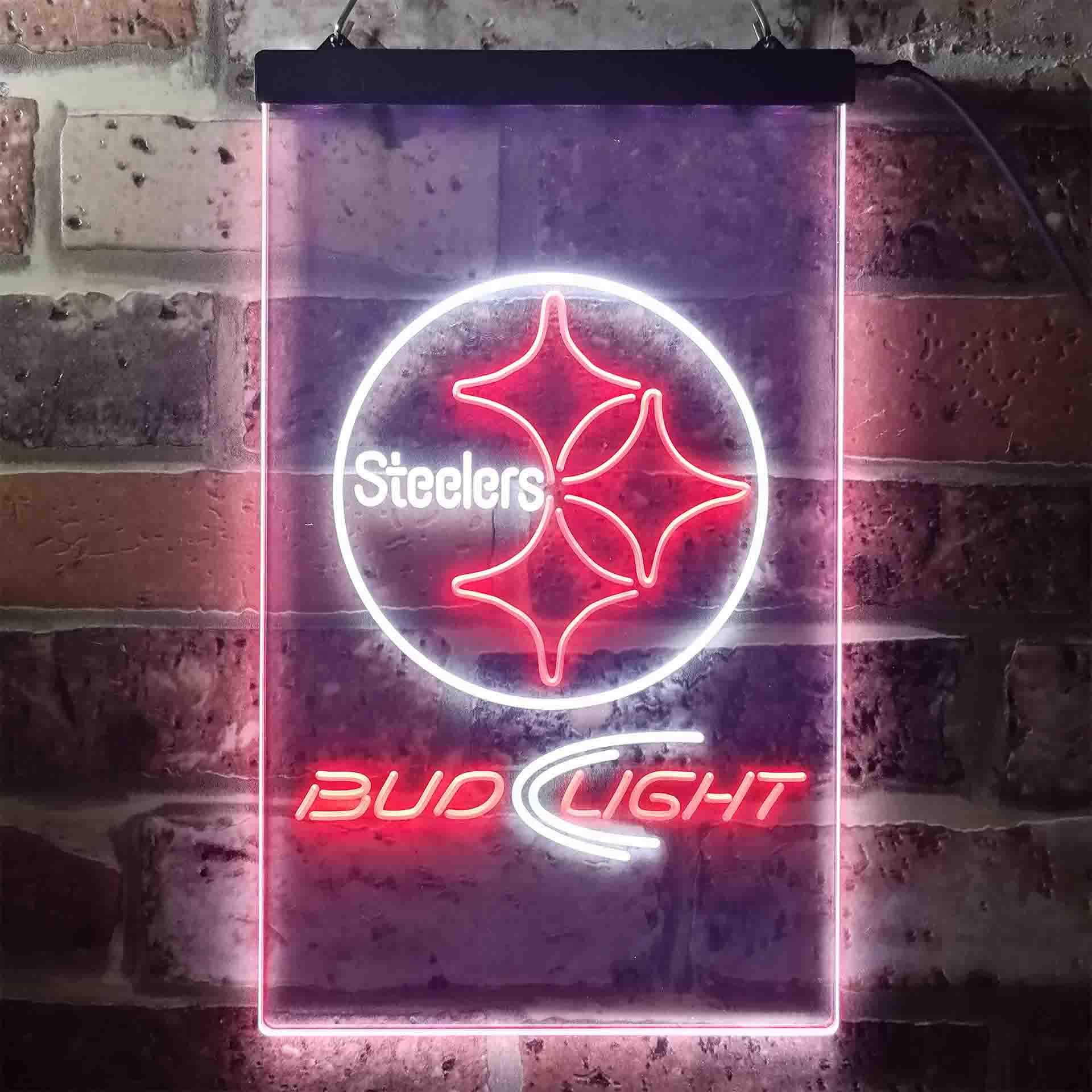 Bud Light Pittsburgh Steelers Dual Color LED Neon Sign led lab cave