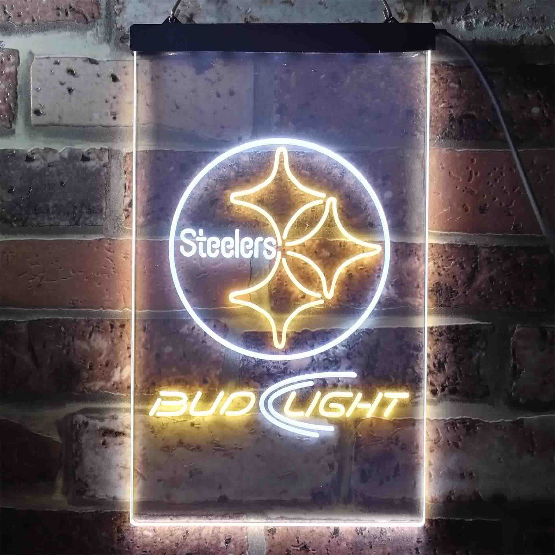 Bud Light Pittsburgh Steelers Dual Color LED Neon Sign led lab cave