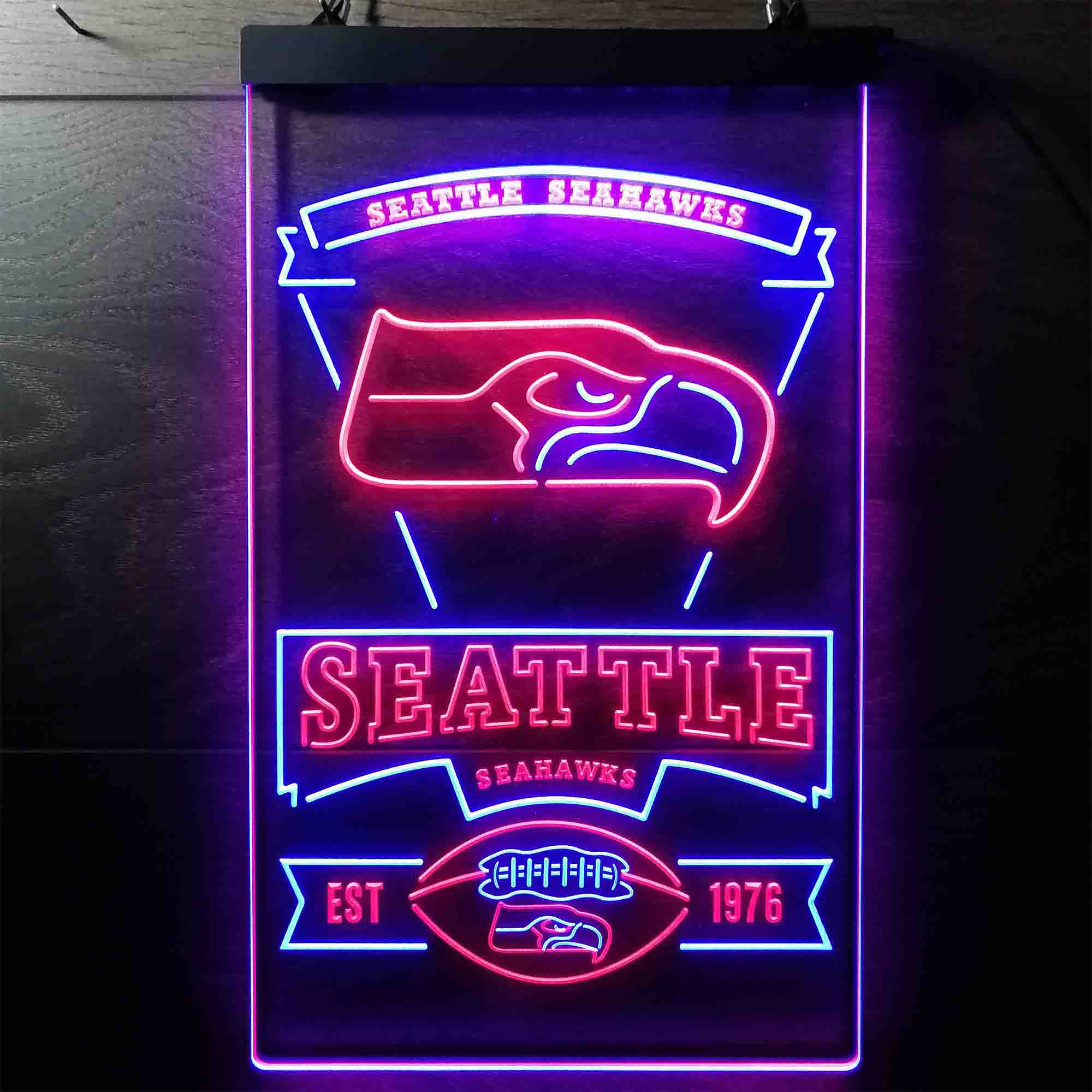 Seattle Seahawks Est. 1976 Dual Color LED Light Sign led lab cave