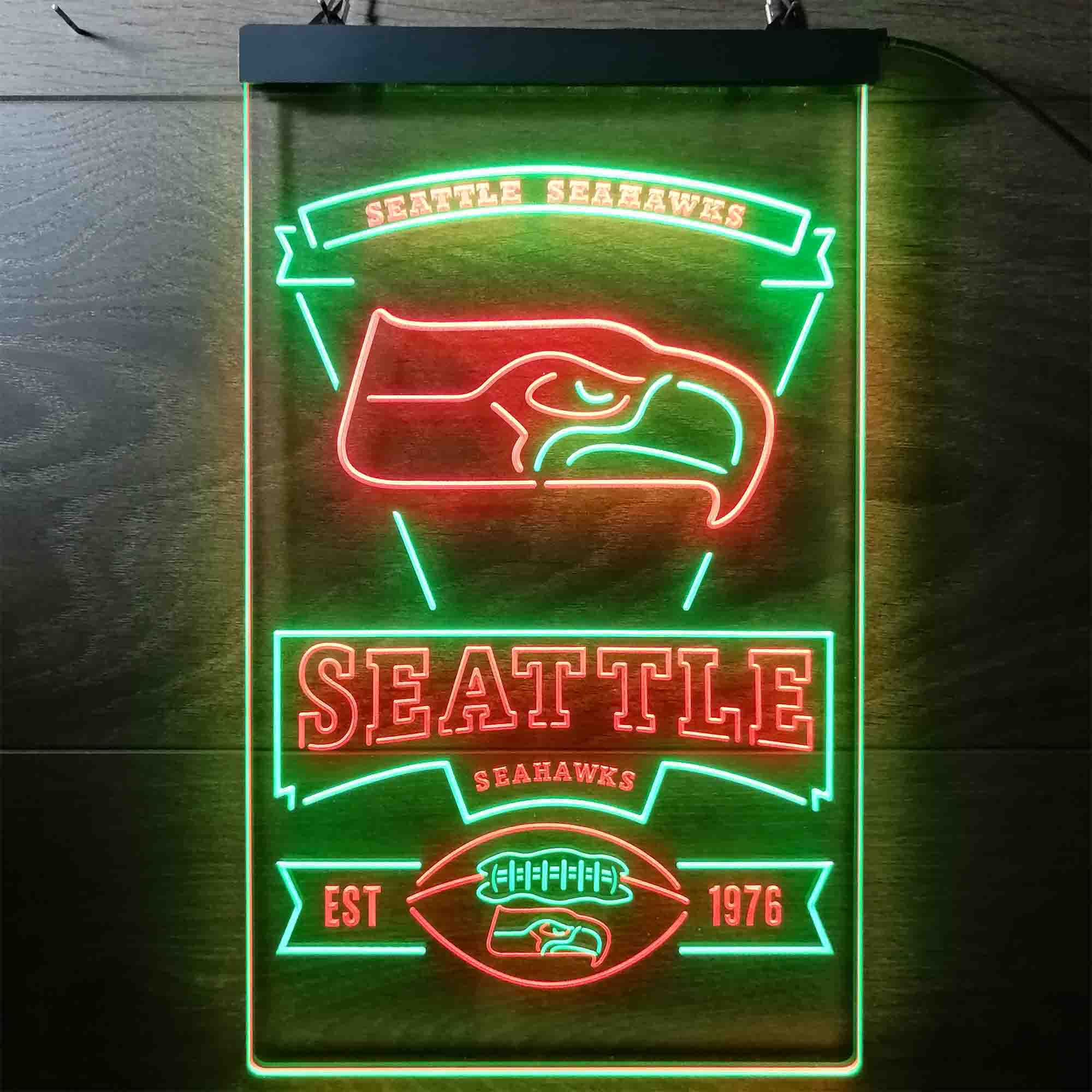 Seattle Seahawks Est. 1976 Dual Color LED Light Sign led lab cave