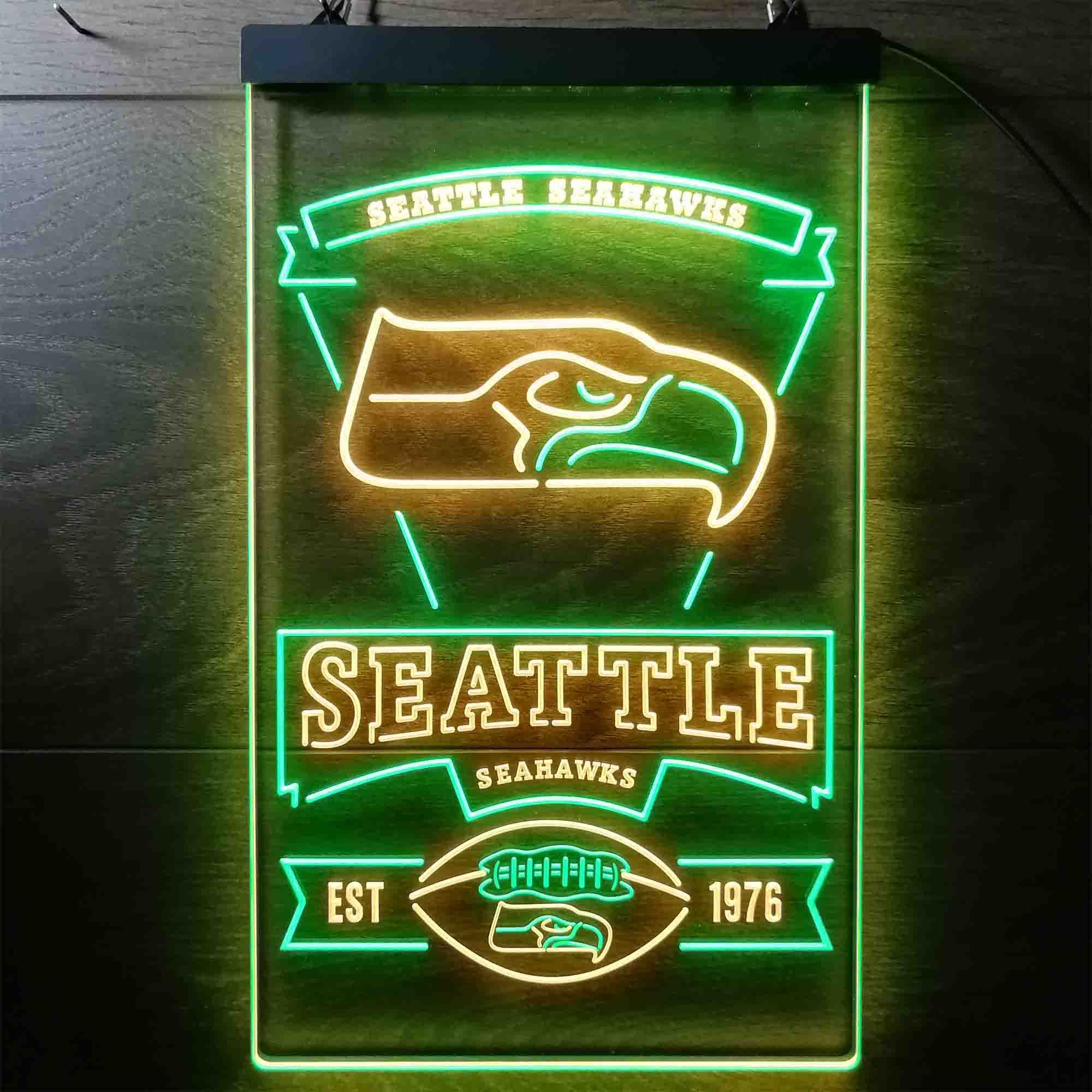 Seattle Seahawks Est. 1976 Dual Color LED Light Sign led lab cave