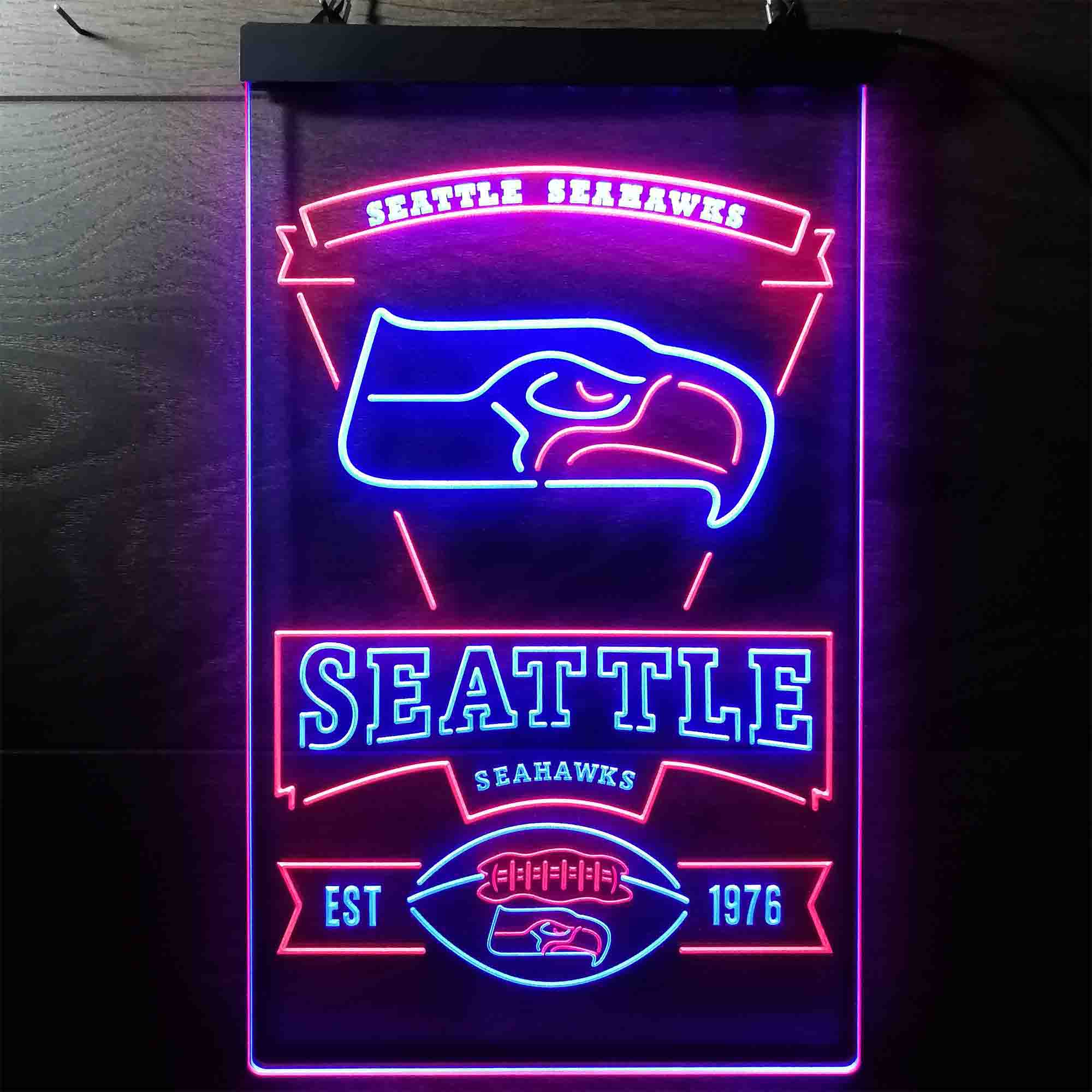 Seattle Seahawks Est. 1976 Dual Color LED Light Sign led lab cave