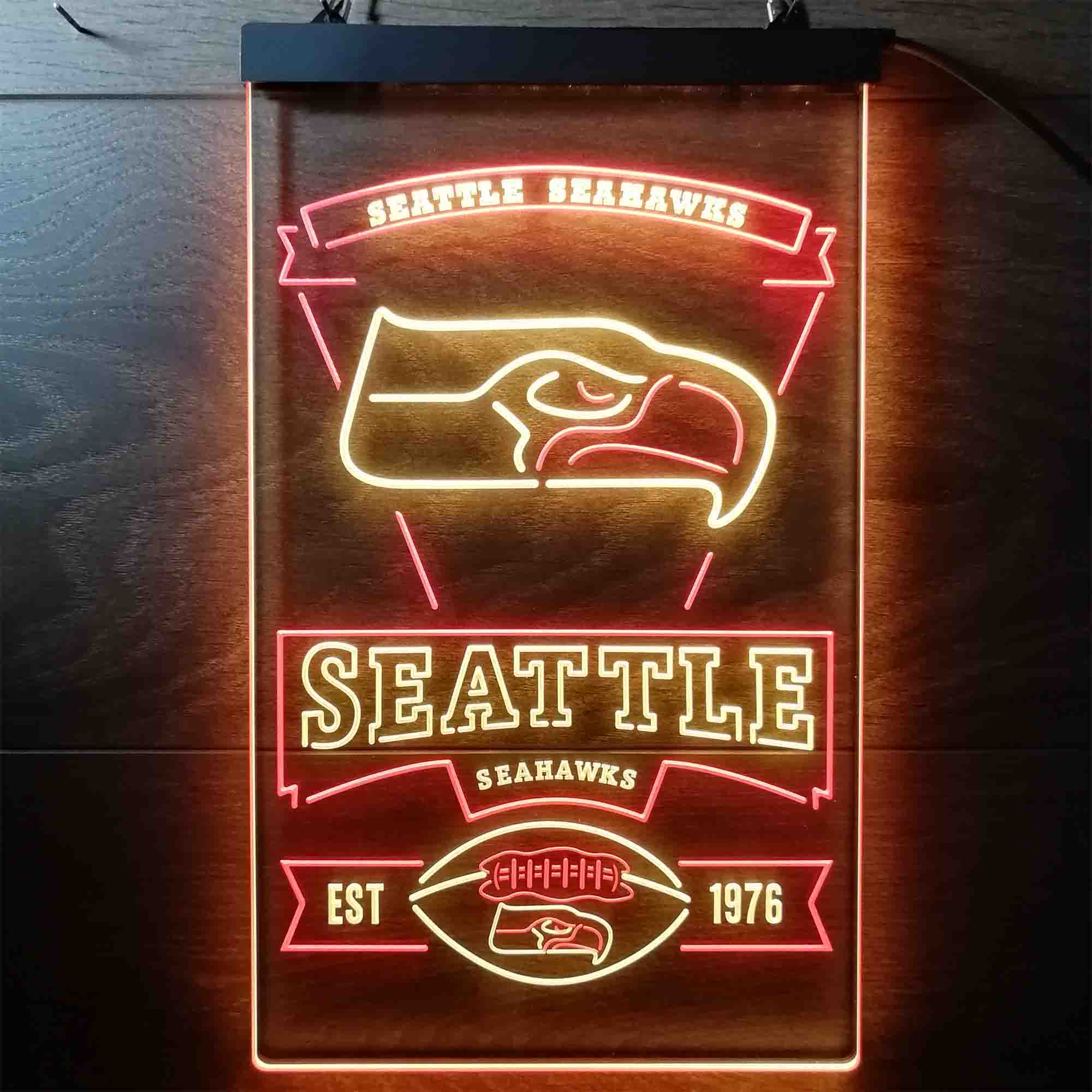 Seattle Seahawks Est. 1976 Dual Color LED Light Sign led lab cave