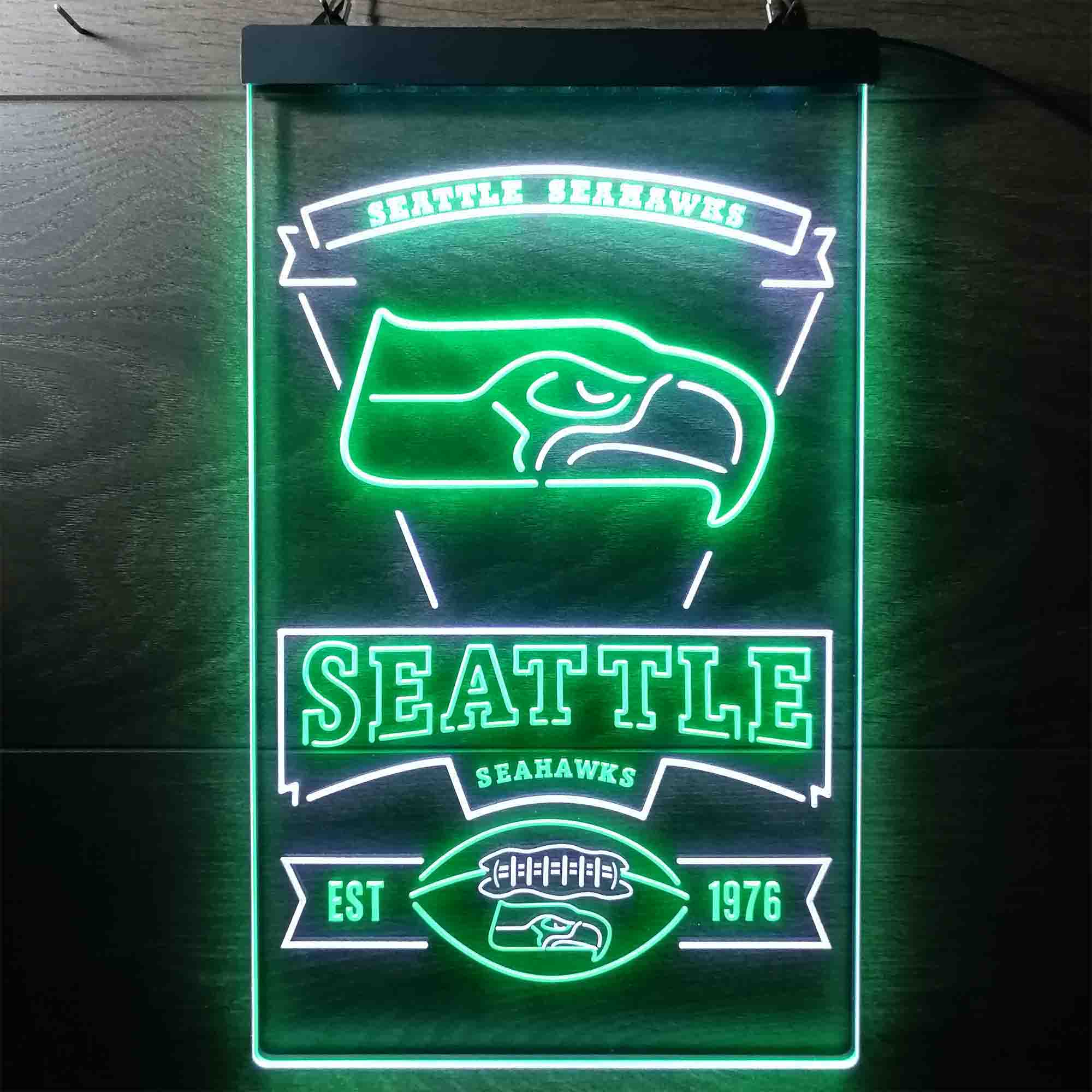 Seattle Seahawks Est. 1976 Dual Color LED Light Sign led lab cave