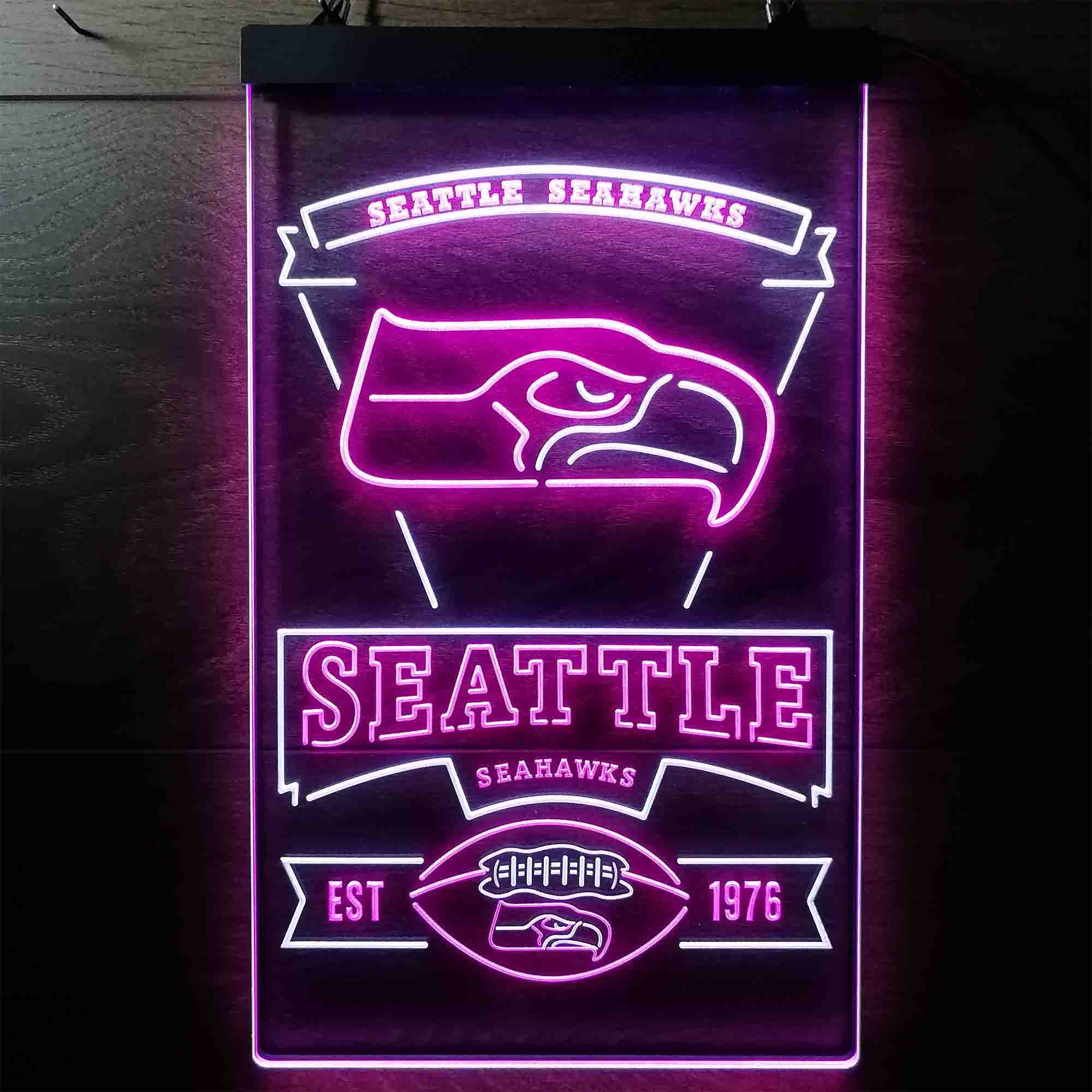 Seattle Seahawks Est. 1976 Dual Color LED Light Sign led lab cave