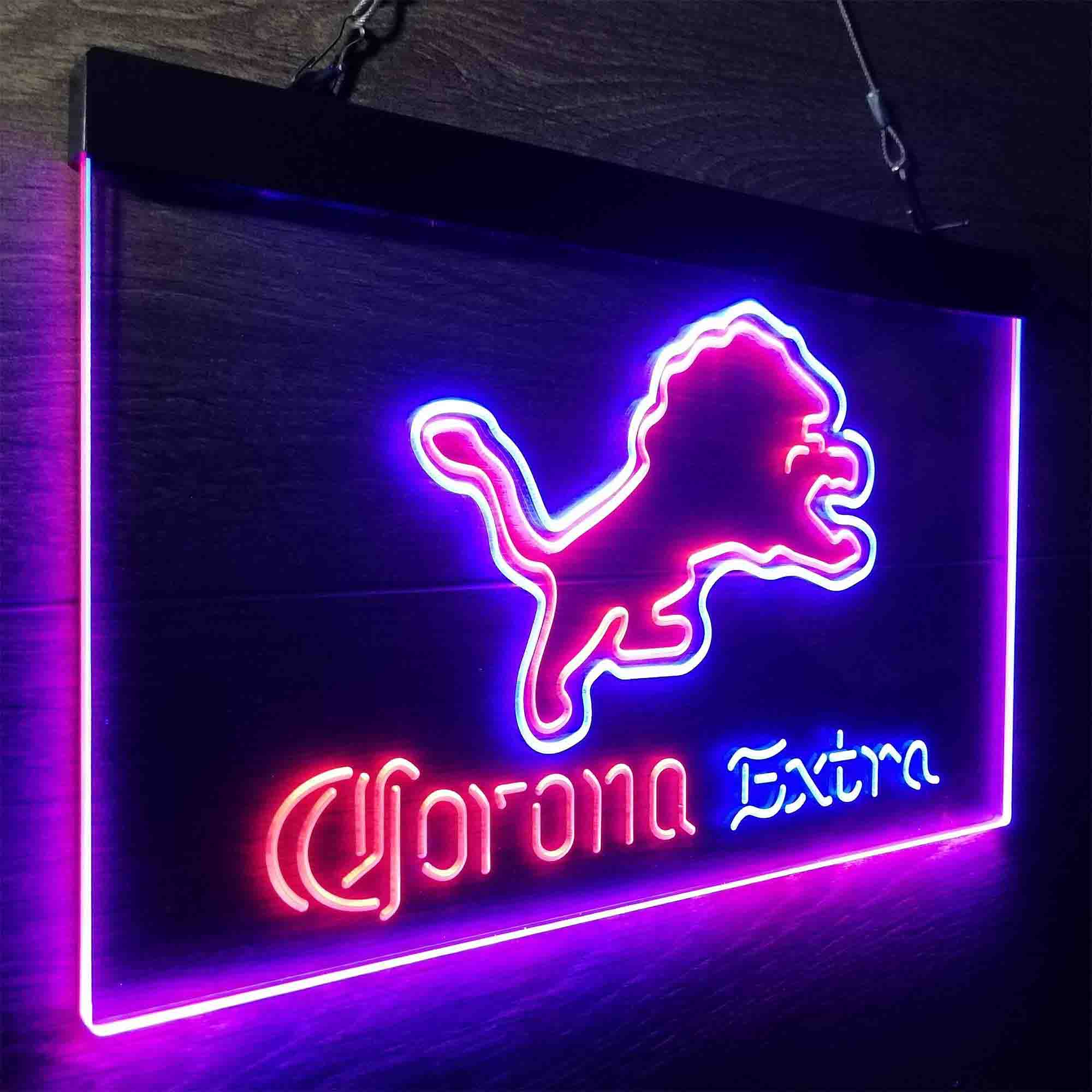 Detroit Lions Corona Extra Bar Neon-Like LED Light Sign - ProLedSign