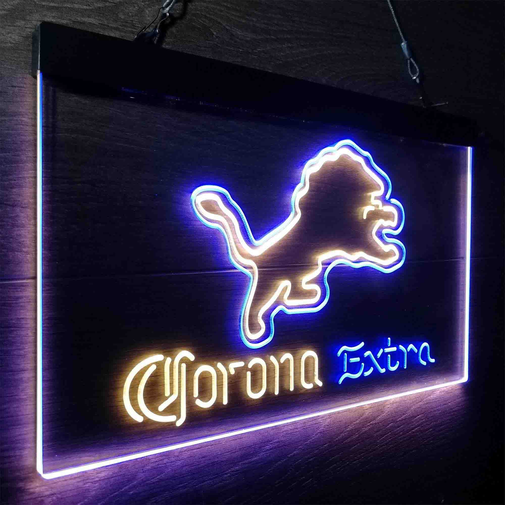 Detroit Lions Corona Extra Bar Neon-Like LED Light Sign - ProLedSign