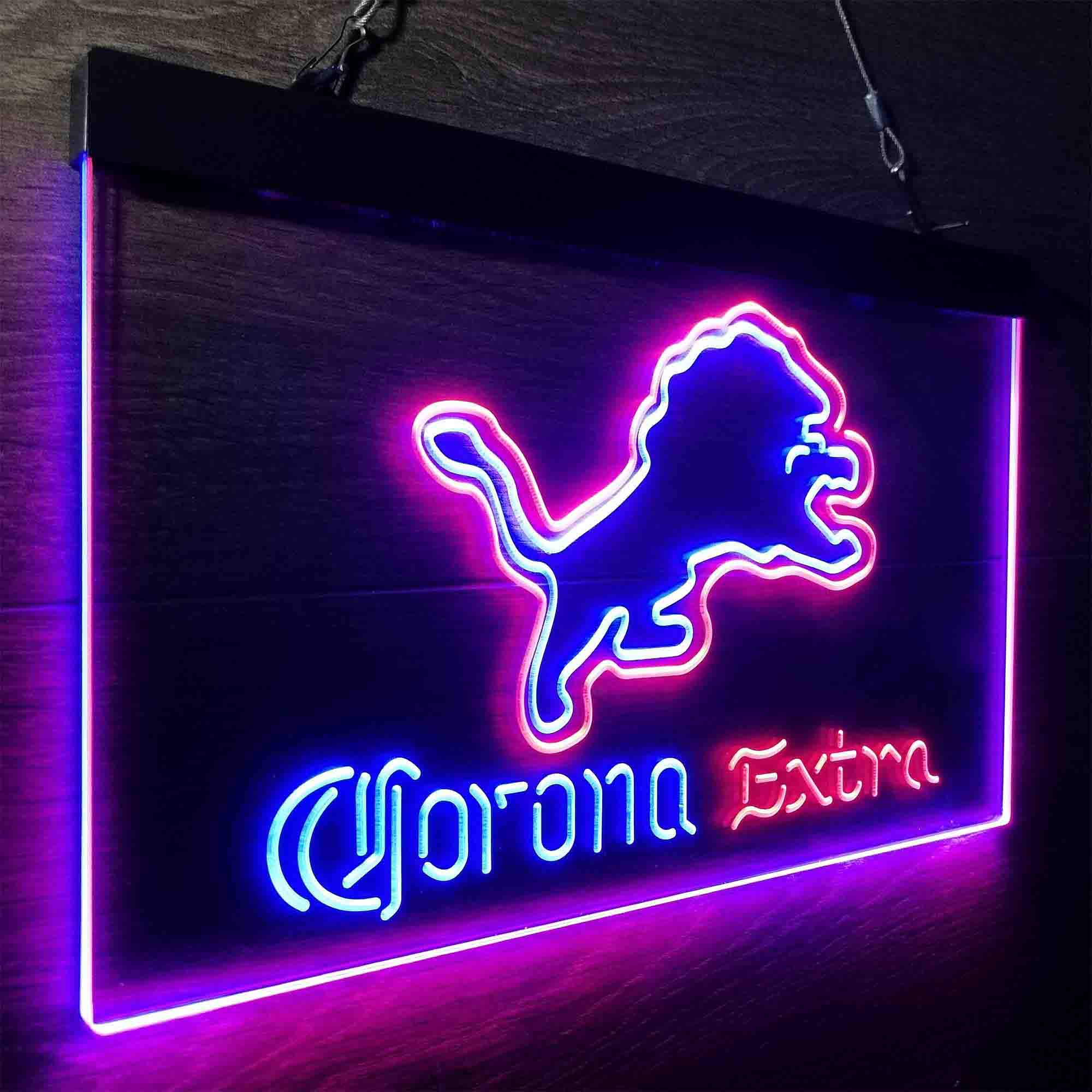 Detroit Lions Corona Extra Bar Neon-Like LED Light Sign - ProLedSign