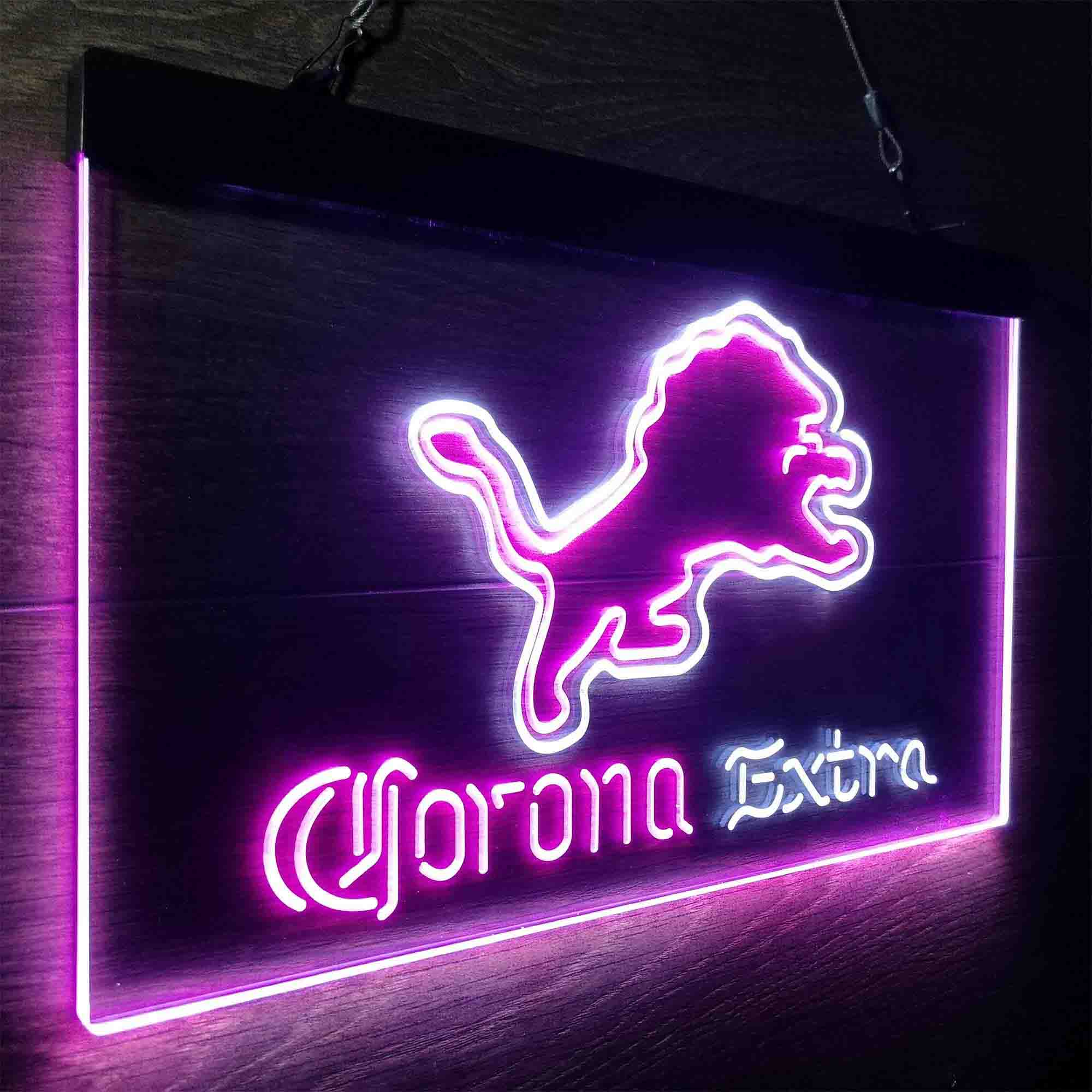 Detroit Lions Corona Extra Bar Neon-Like LED Light Sign - ProLedSign