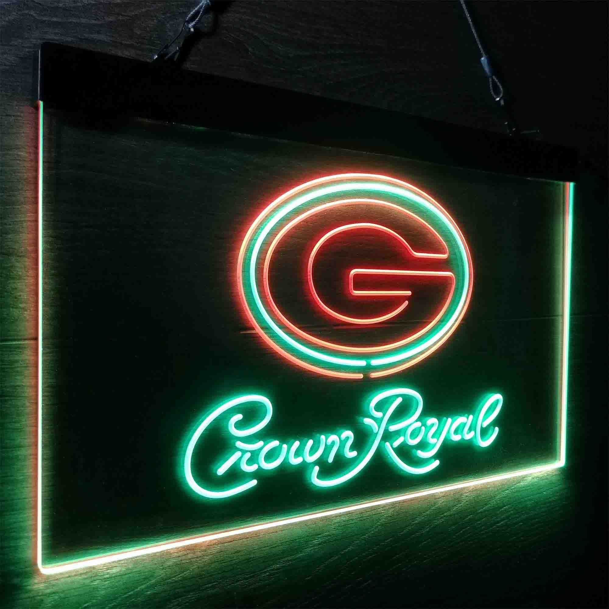 Green Bay Packers Crown Royal Bar Neon-Like LED Sign - ProLedSign