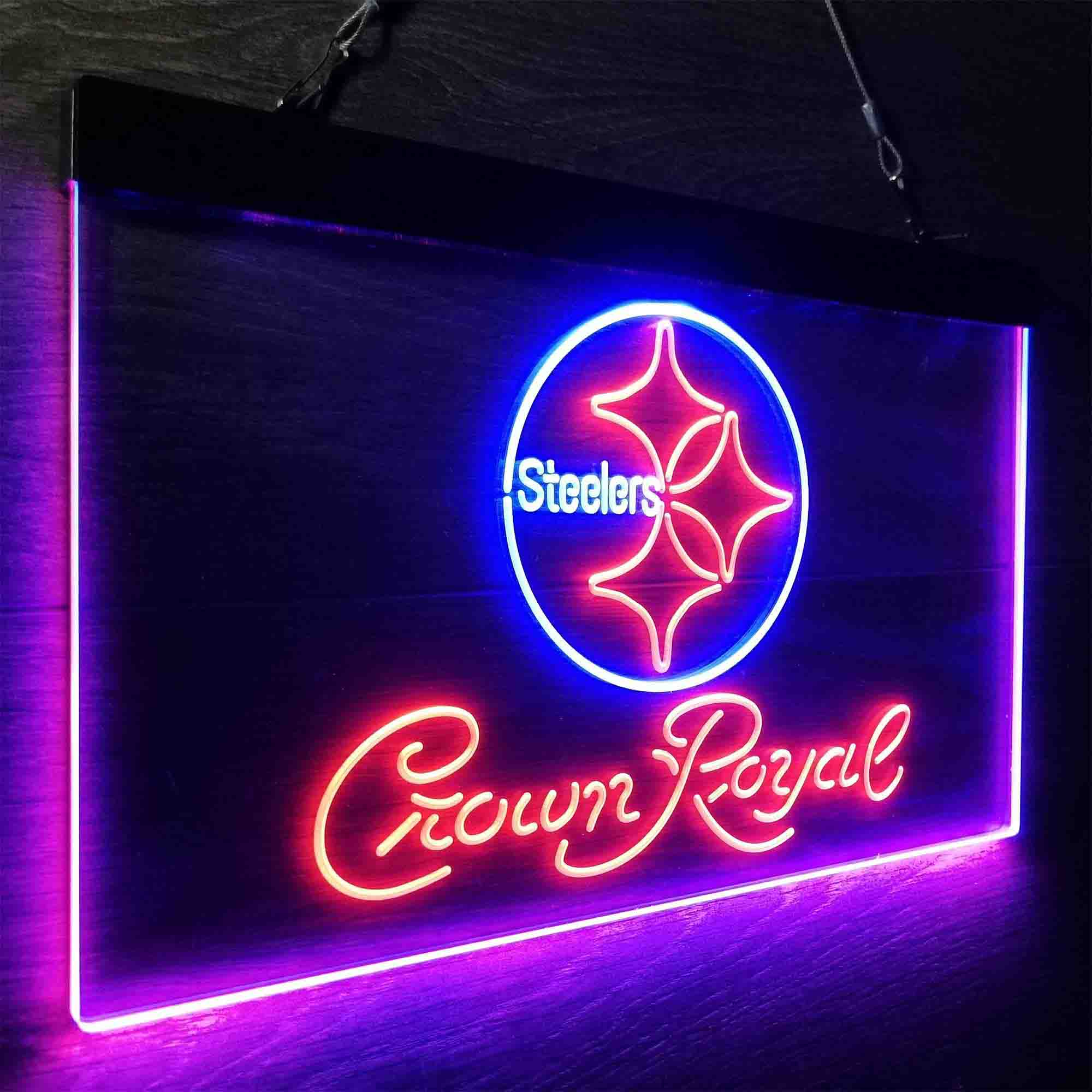 Crown Royal Bar Pittsburgh Steelers Est. 1933 Neon-Like LED Light Sign - led lab cave