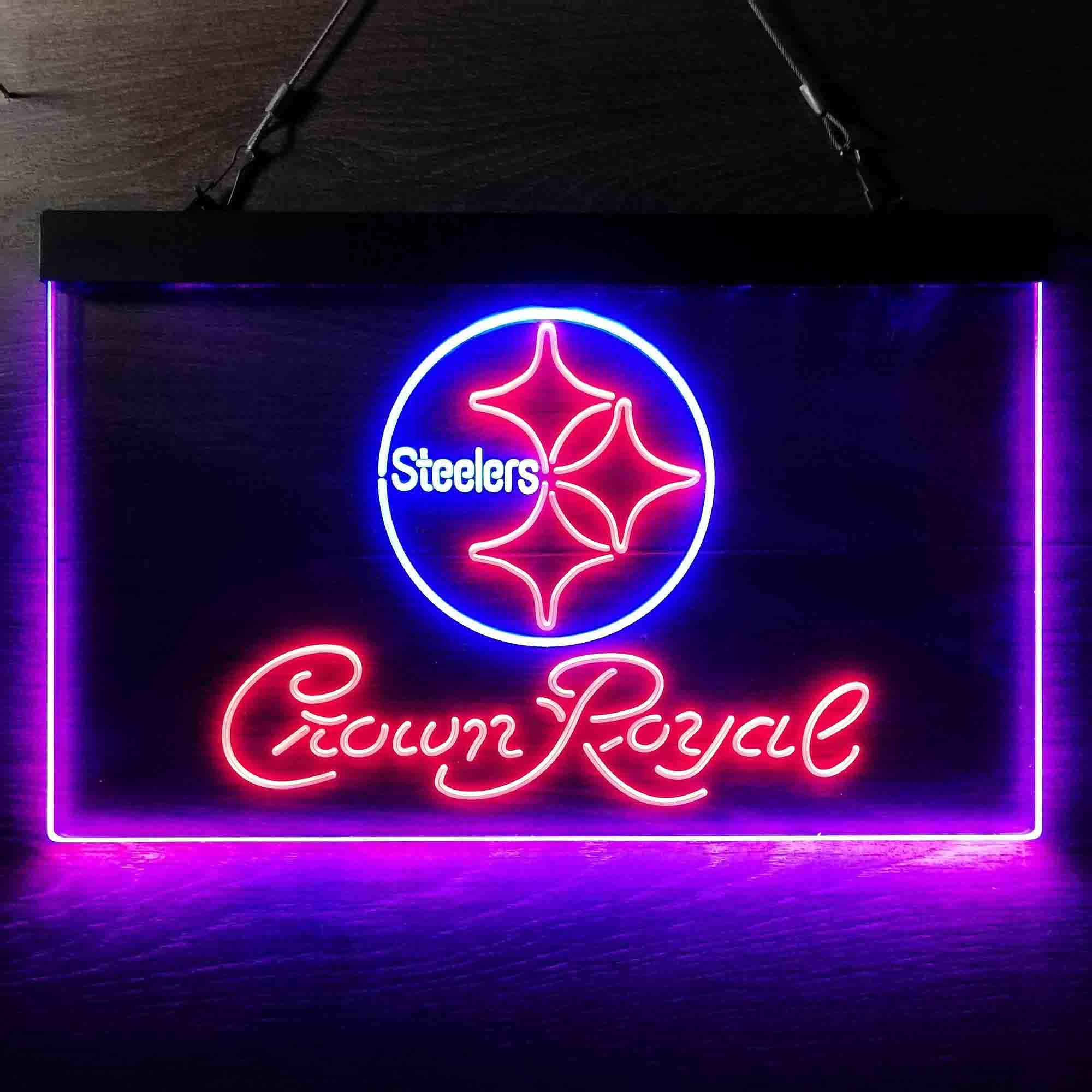 Crown Royal Bar Pittsburgh Steelers Est. 1933 Neon-Like LED Light Sign - led lab cave