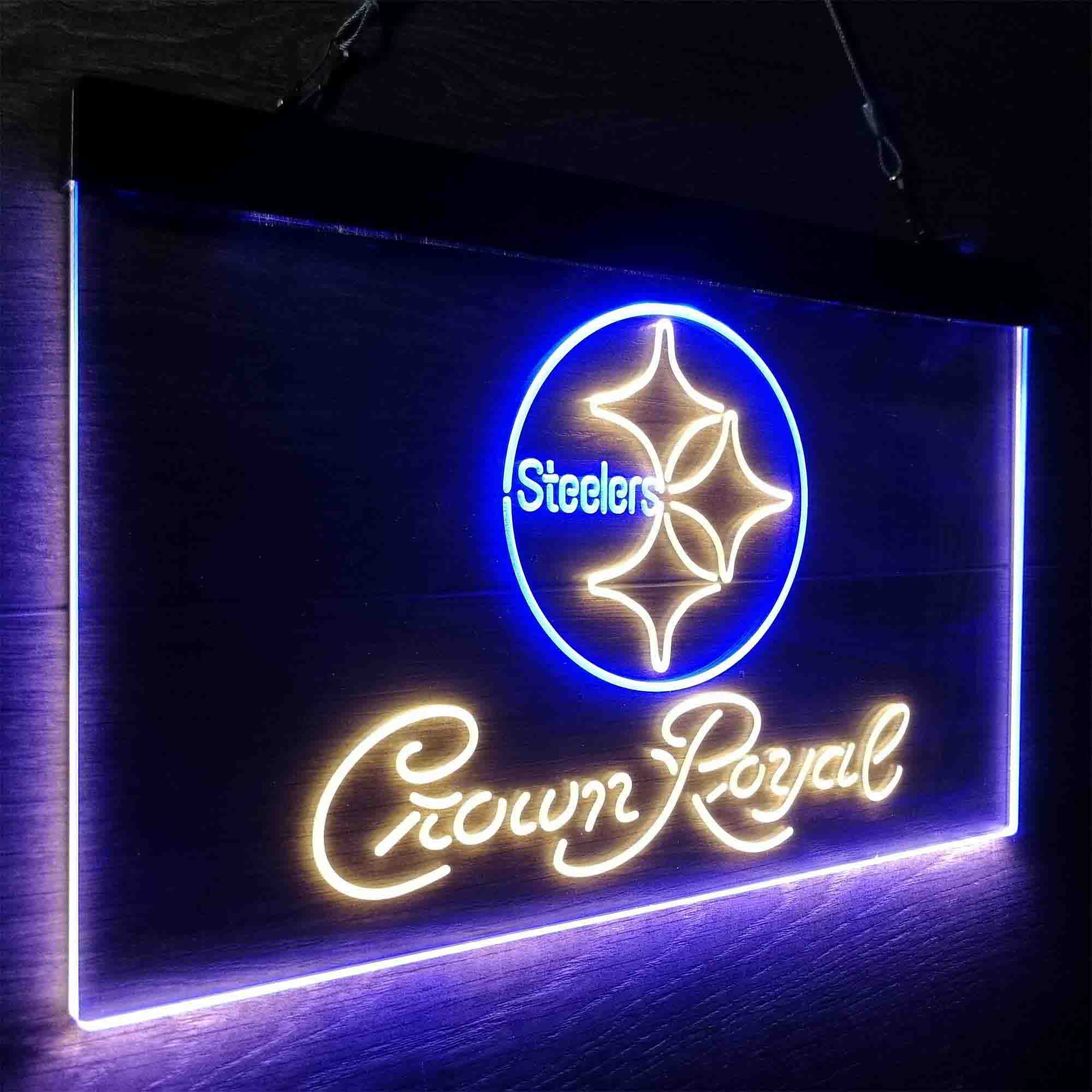 Crown Royal Bar Pittsburgh Steelers Est. 1933 Neon-Like LED Light Sign - led lab cave