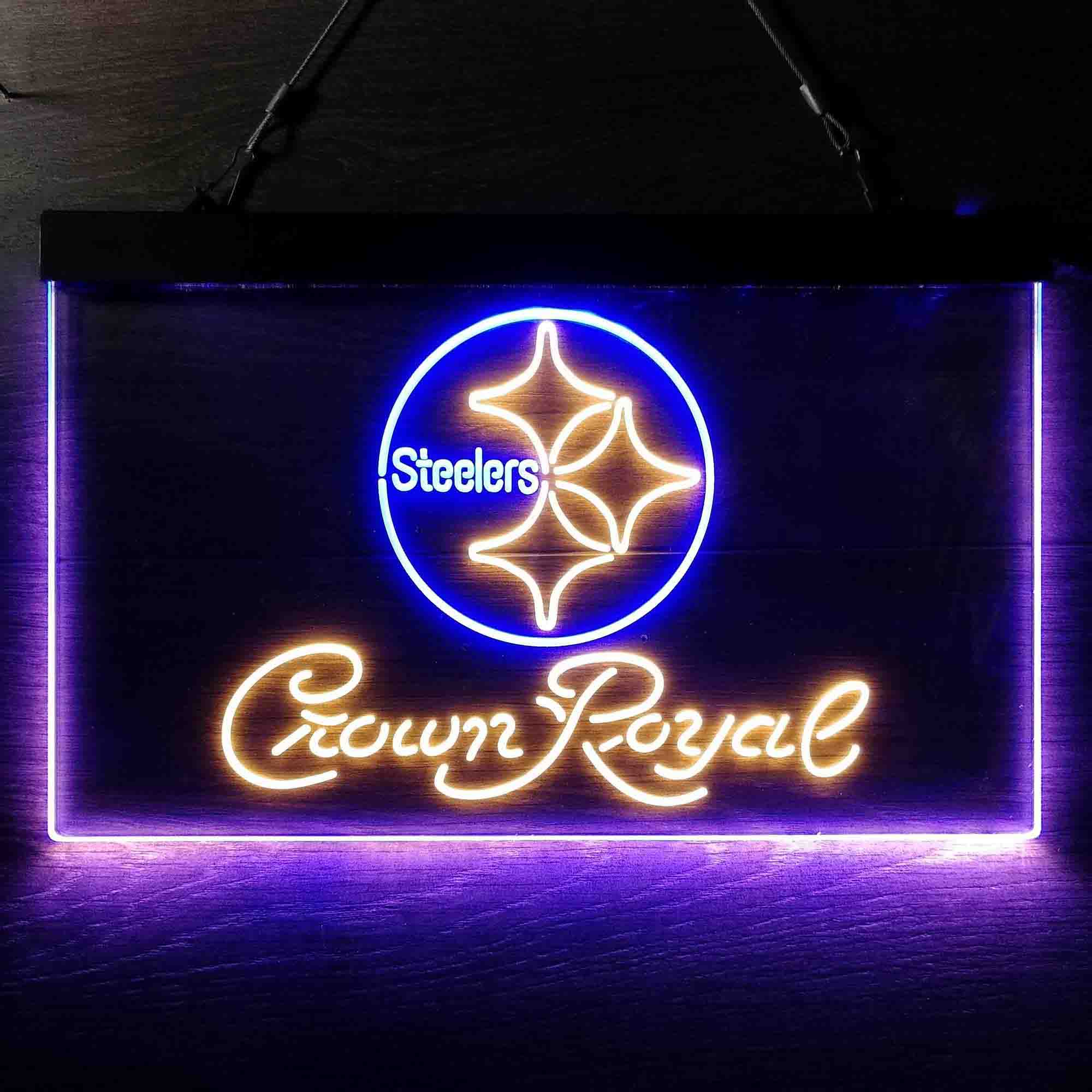 Crown Royal Bar Pittsburgh Steelers Est. 1933 Neon-Like LED Light Sign - led lab cave