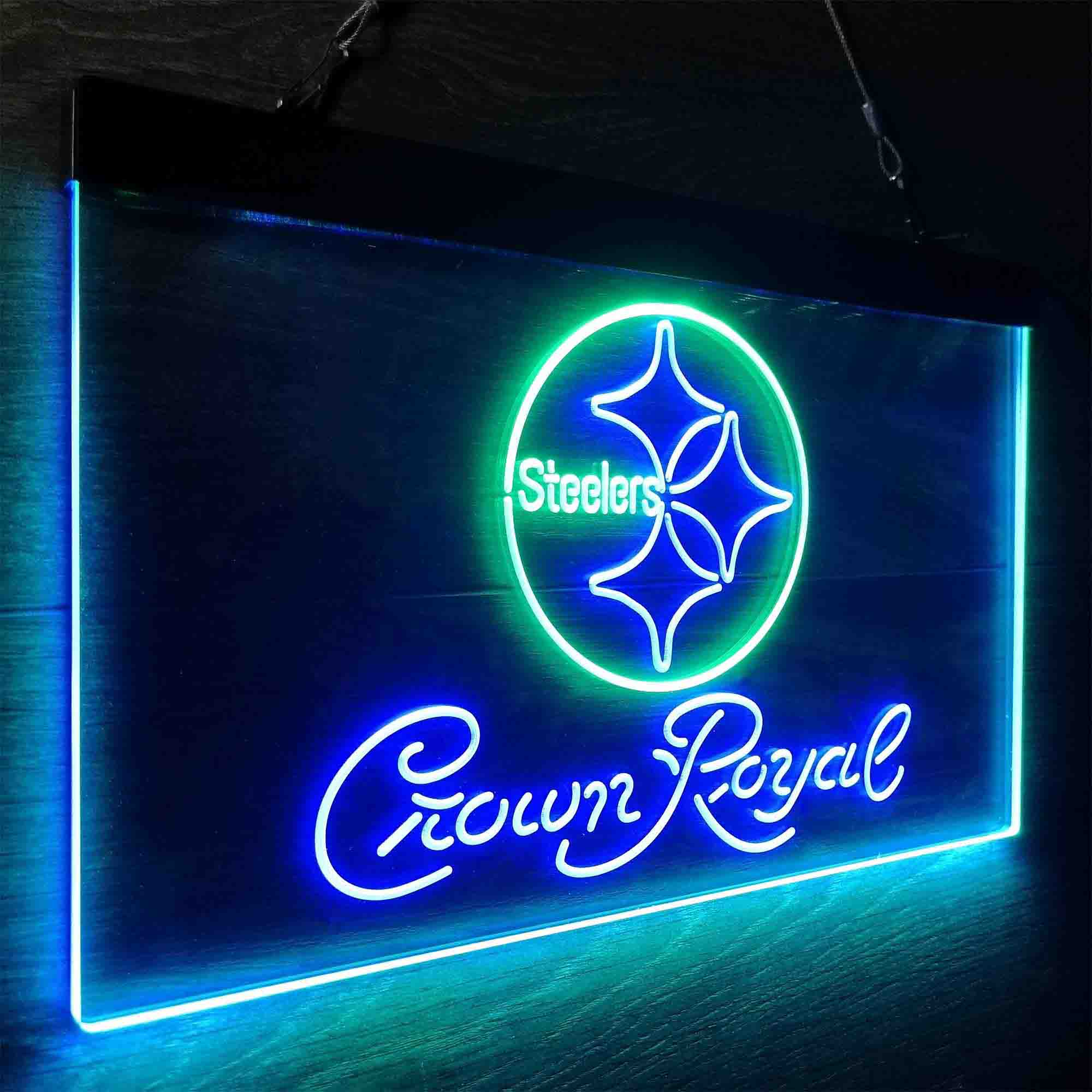 Crown Royal Bar Pittsburgh Steelers Est. 1933 Neon-Like LED Light Sign - led lab cave