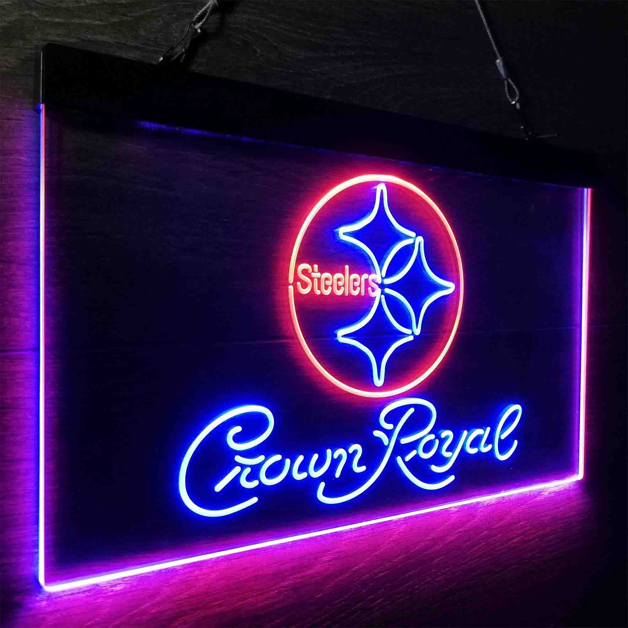 Crown Royal Bar Pittsburgh Steelers Est. 1933 Neon-Like LED Light Sign - led lab cave