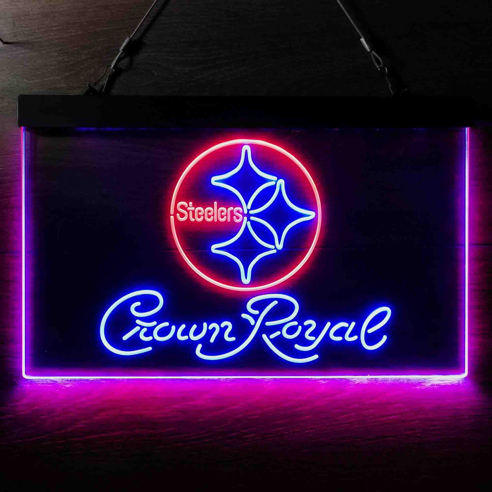 Crown Royal Bar Pittsburgh Steelers Est. 1933 Neon-Like LED Light Sign - led lab cave