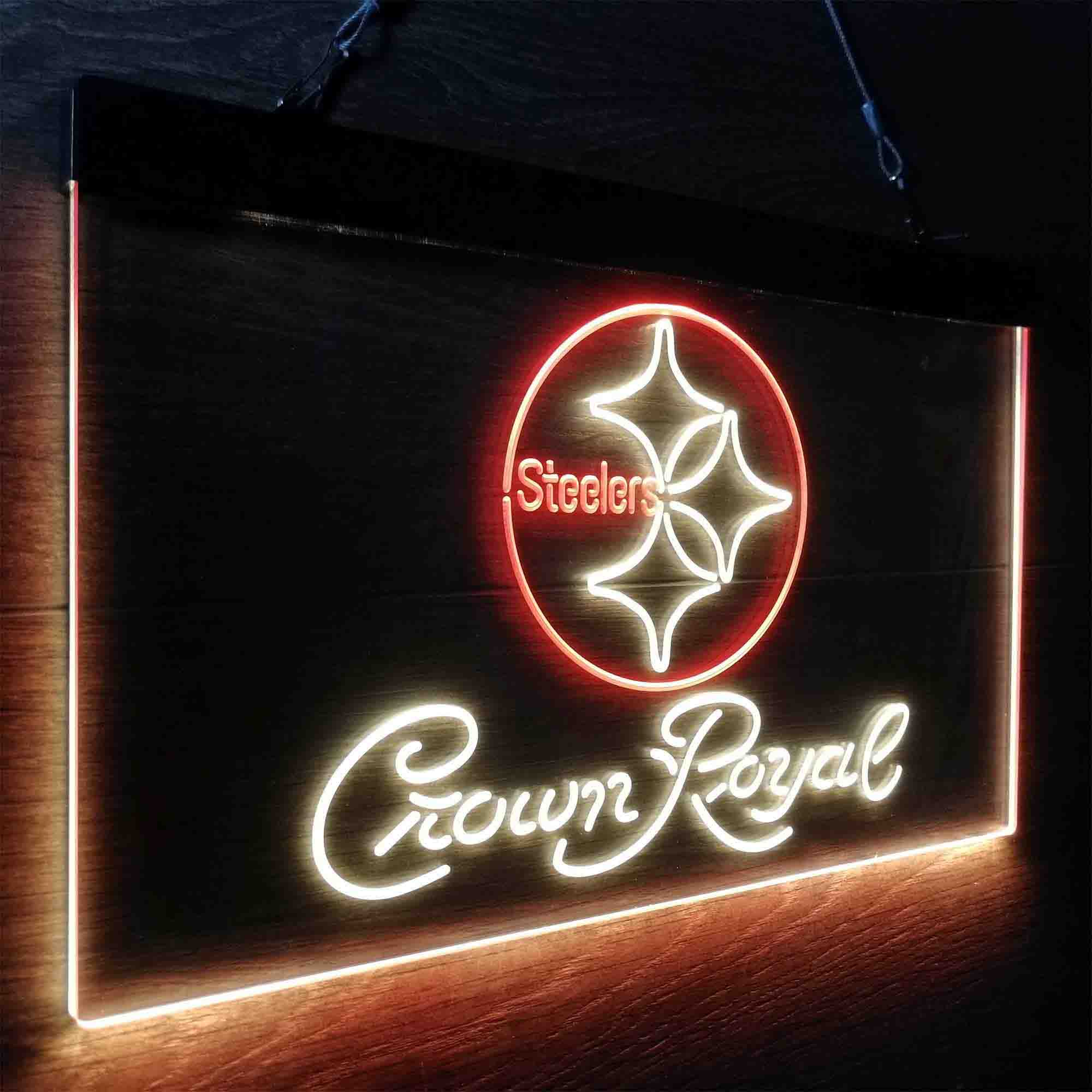 Crown Royal Bar Pittsburgh Steelers Est. 1933 Neon-Like LED Light Sign - led lab cave