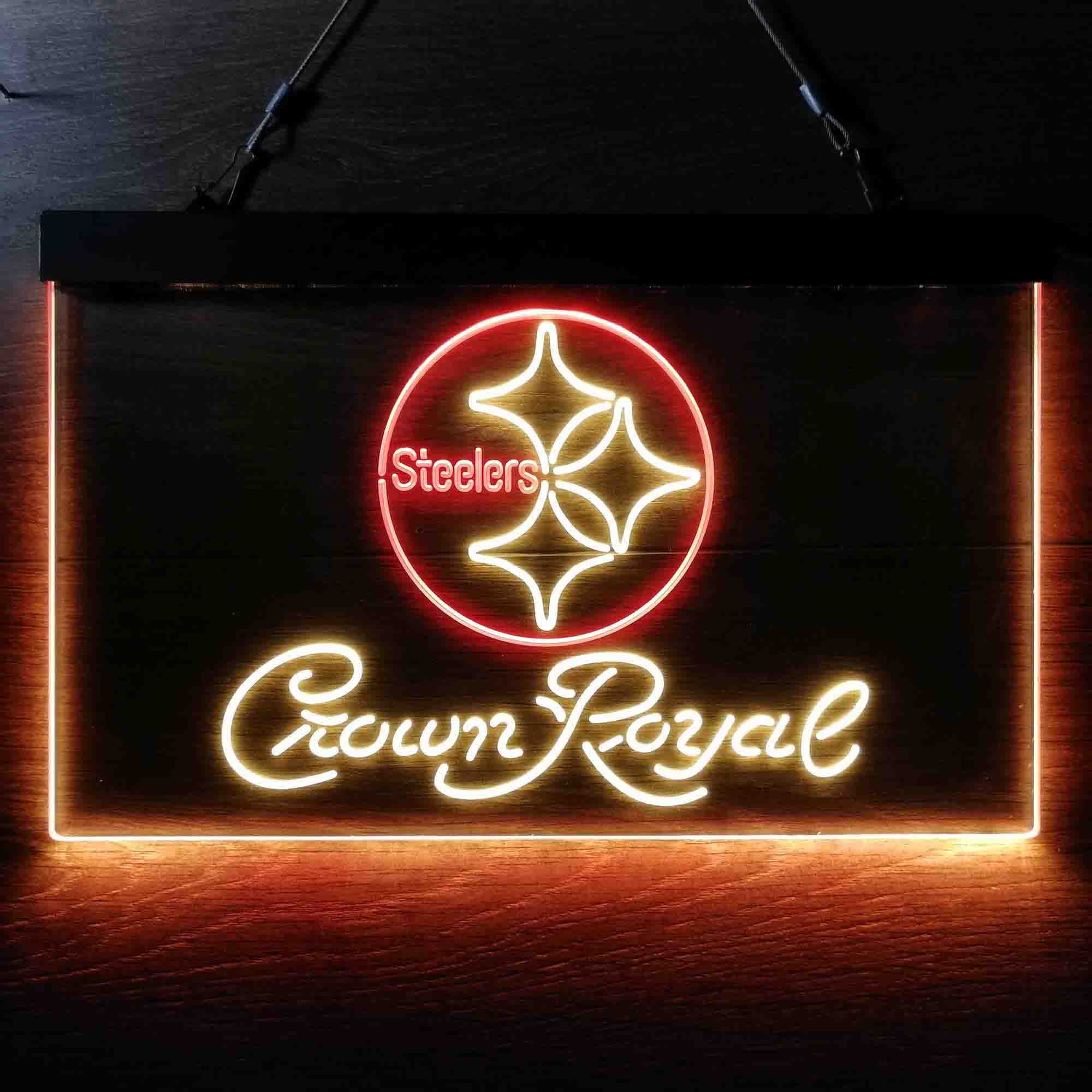 Crown Royal Bar Pittsburgh Steelers Est. 1933 Neon-Like LED Light Sign - led lab cave