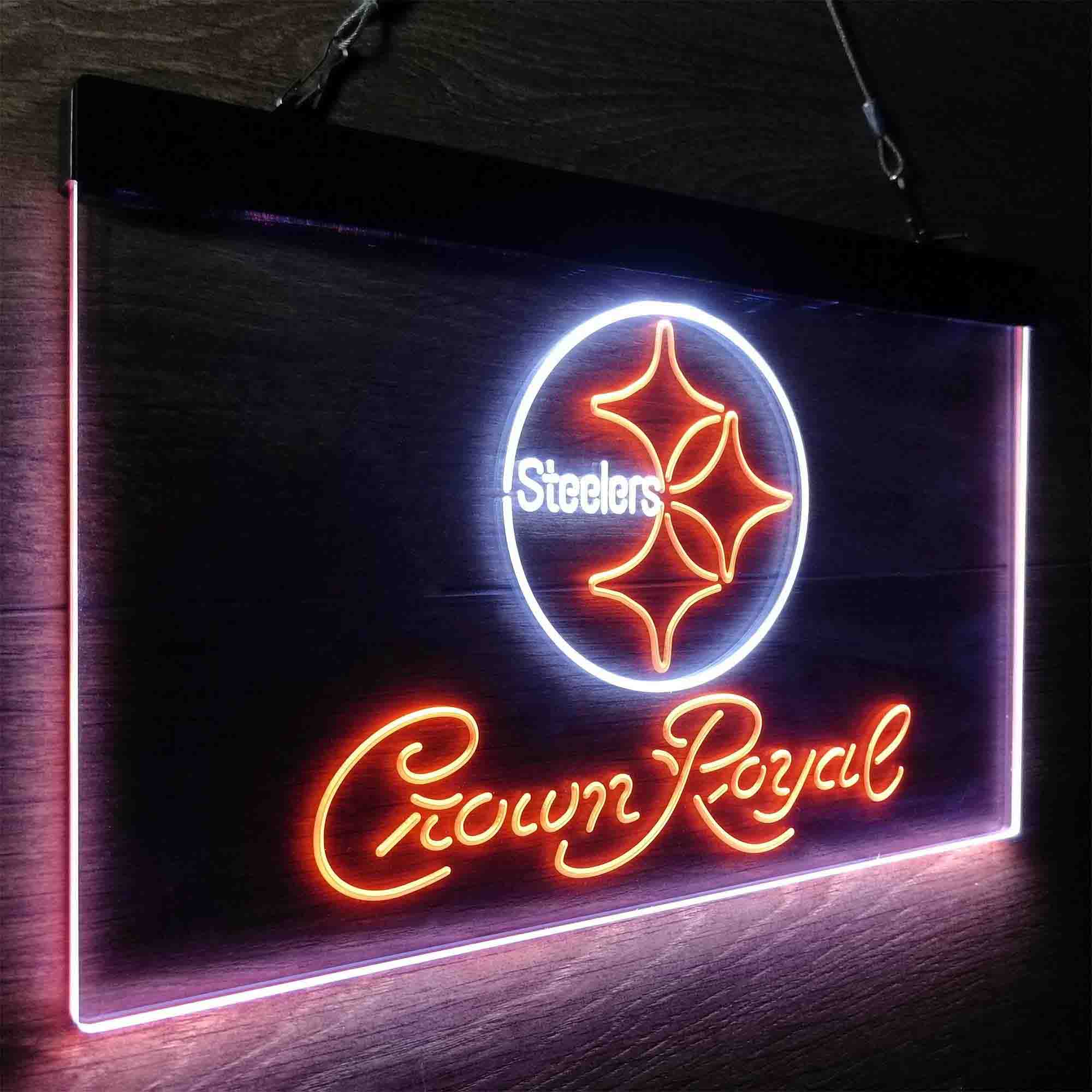 Crown Royal Bar Pittsburgh Steelers Est. 1933 Neon-Like LED Light Sign - led lab cave