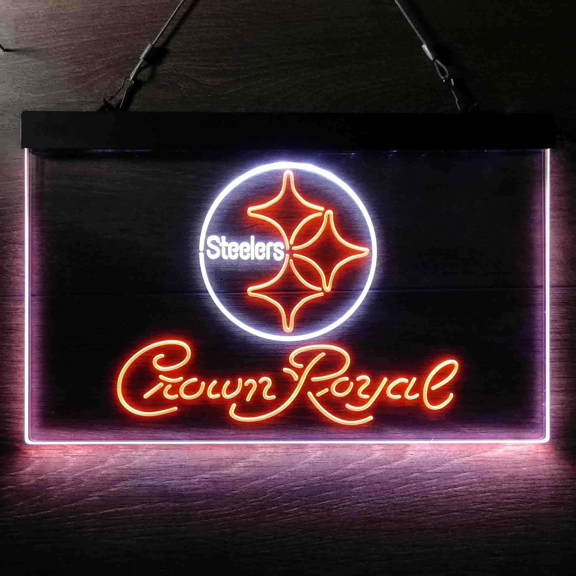 Crown Royal Bar Pittsburgh Steelers Est. 1933 Neon-Like LED Light Sign - led lab cave