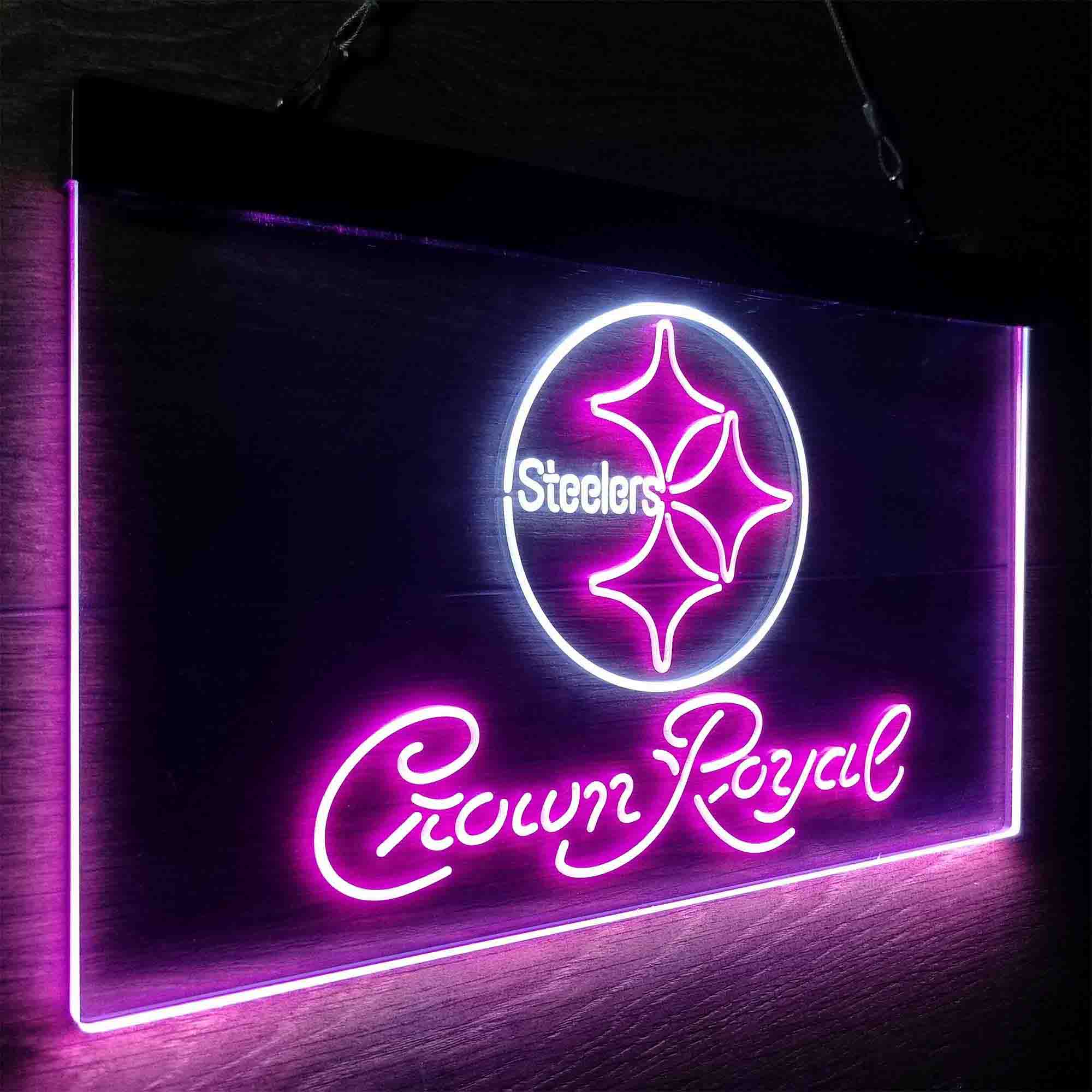 Crown Royal Bar Pittsburgh Steelers Est. 1933 Neon-Like LED Light Sign - led lab cave