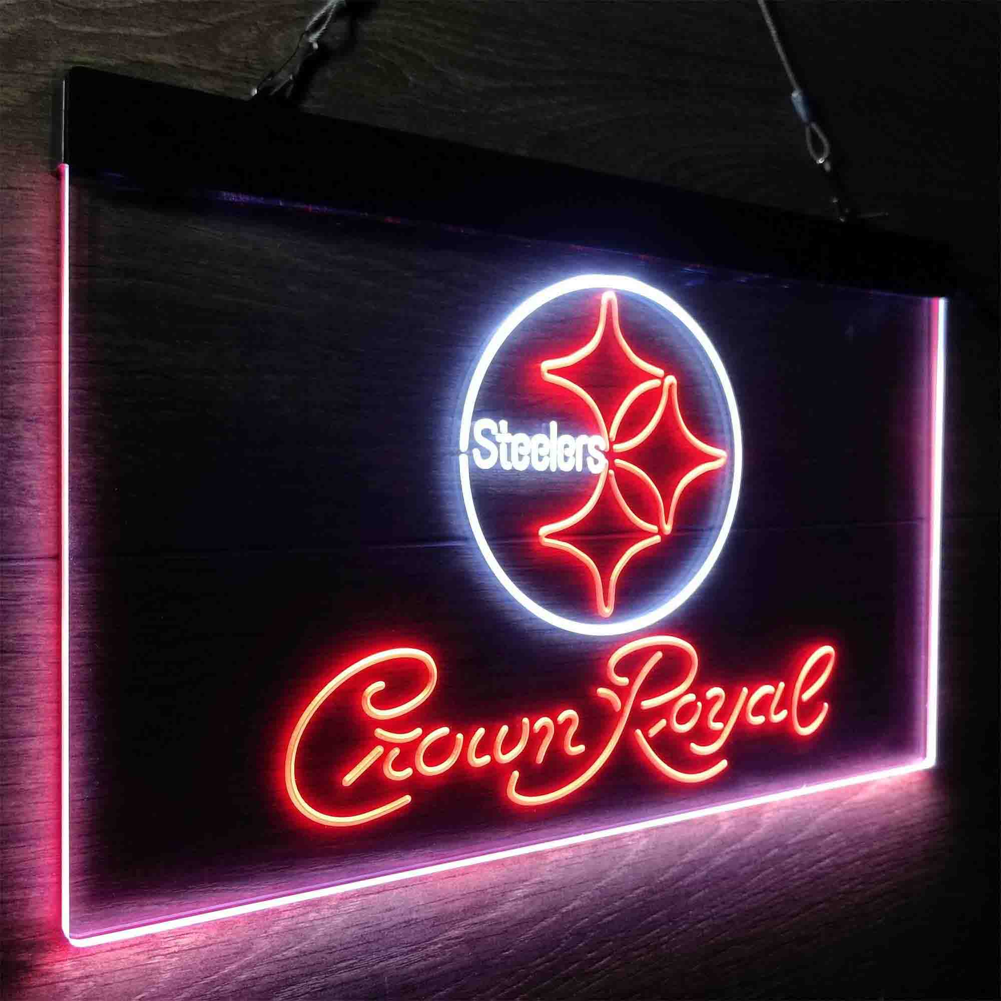 Crown Royal Bar Pittsburgh Steelers Est. 1933 Neon-Like LED Light Sign - led lab cave