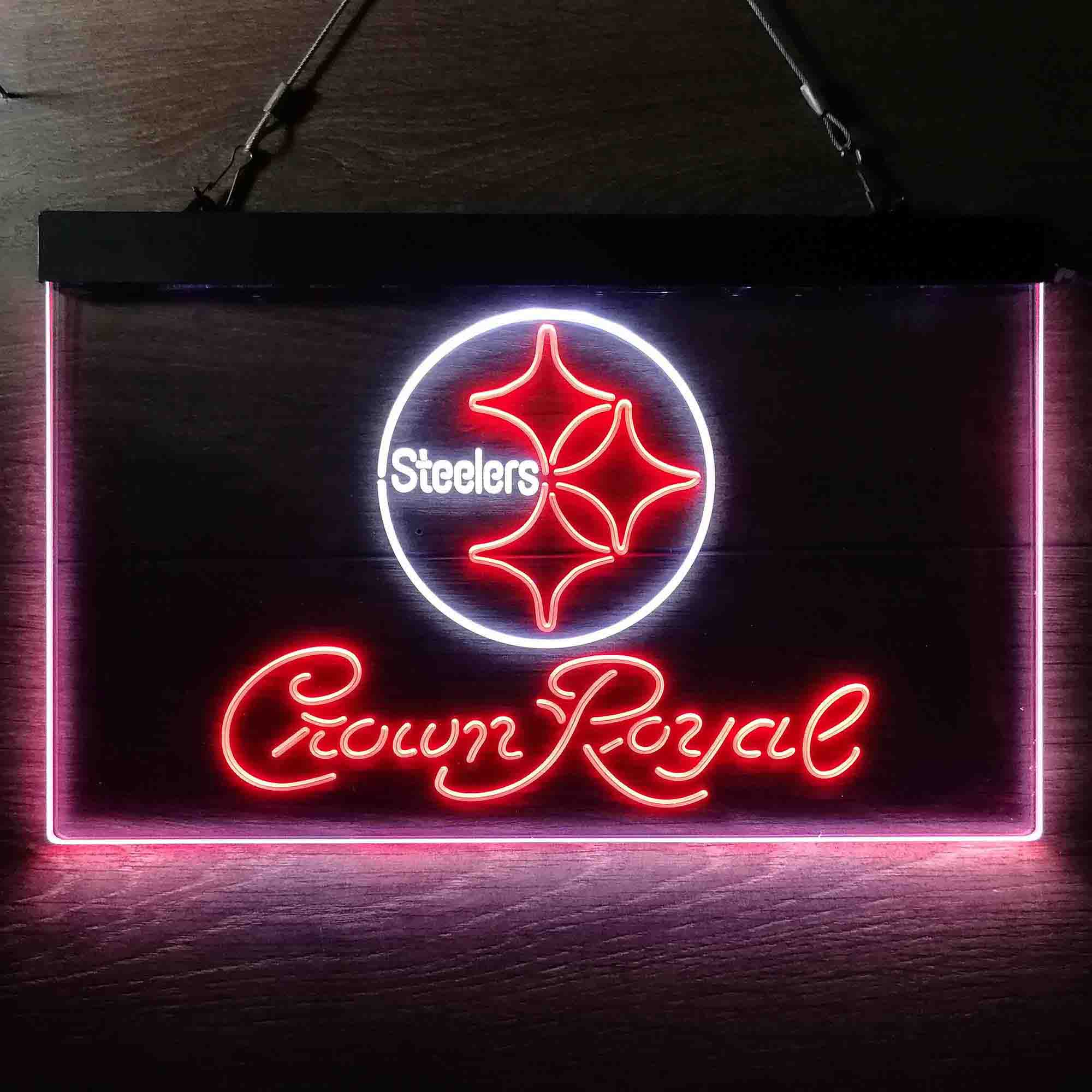 Crown Royal Bar Pittsburgh Steelers Est. 1933 Neon-Like LED Light Sign - led lab cave