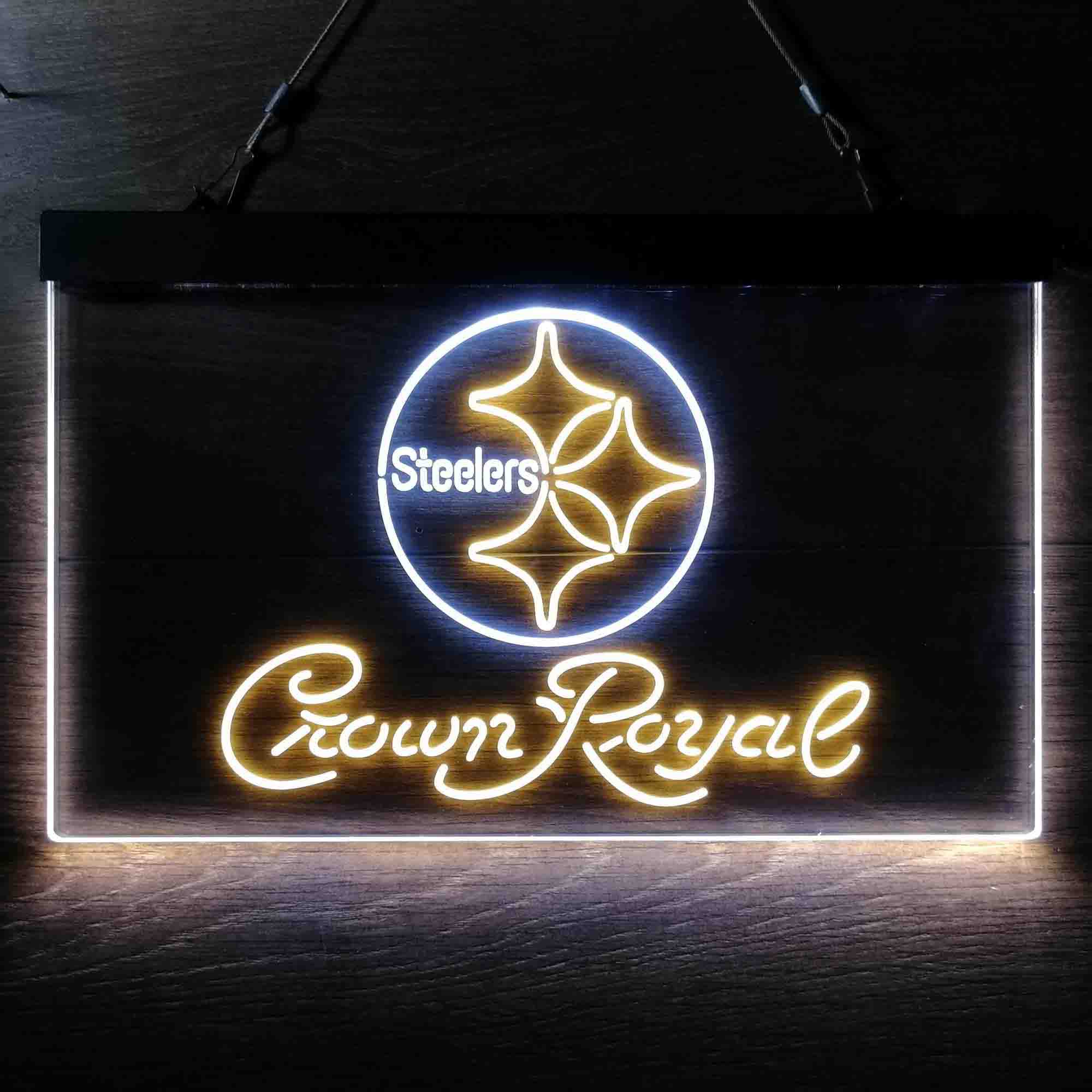 Crown Royal Bar Pittsburgh Steelers Est. 1933 Neon-Like LED Light Sign - led lab cave