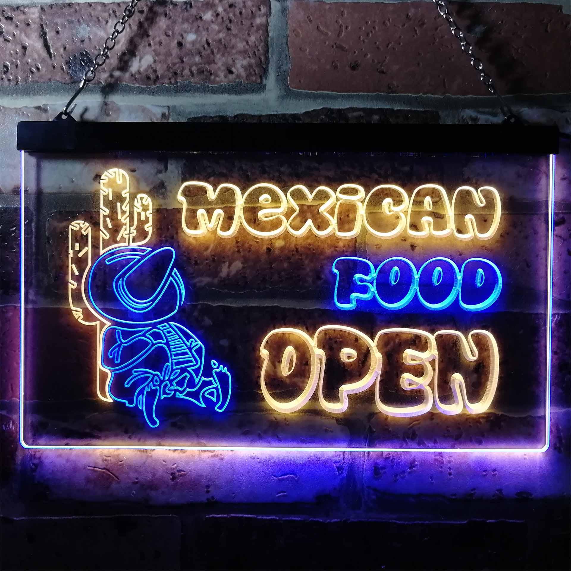 pro Open Mexican Food Cactus Bar Dual-Color LED Neon Sign