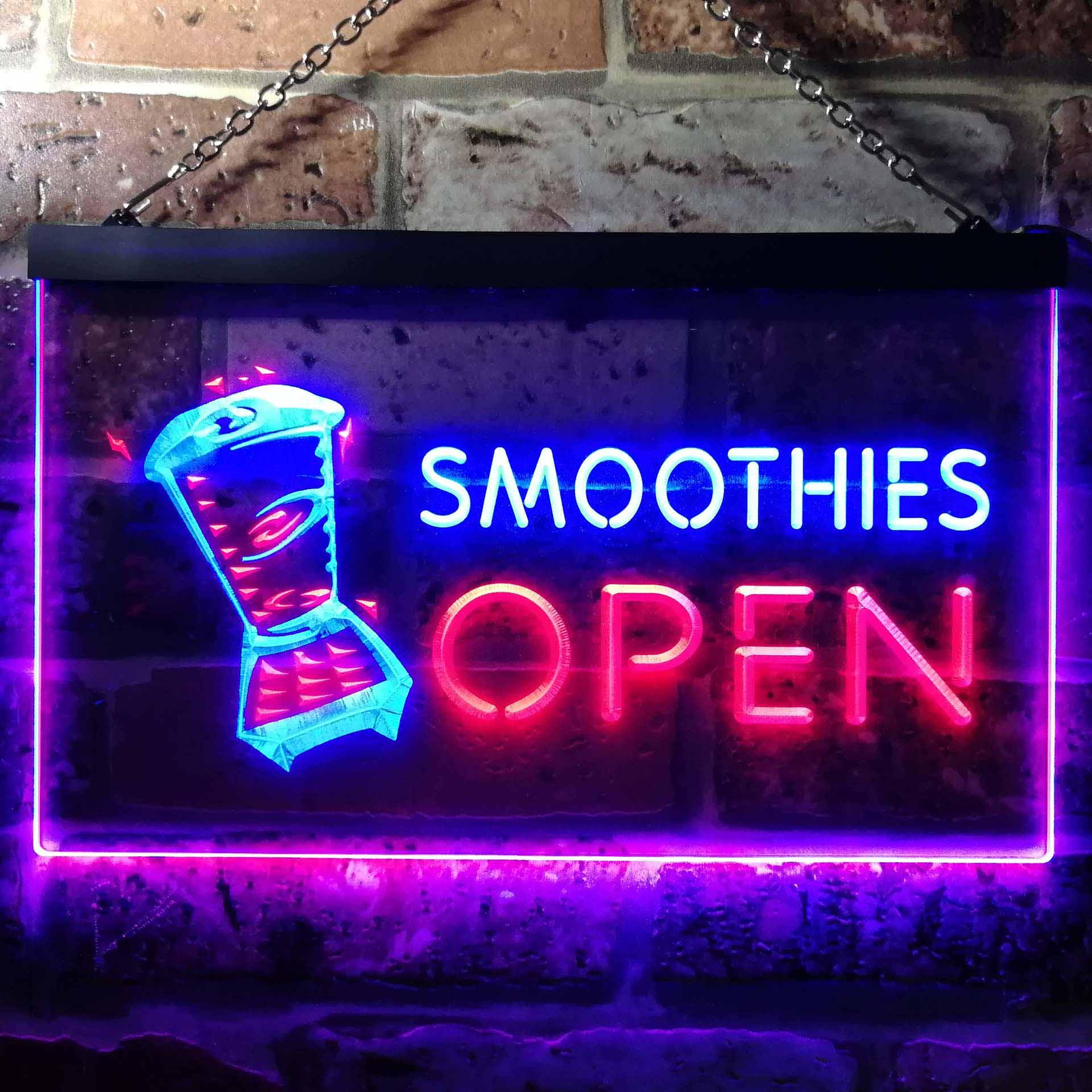 pro Smoothies Open Shop Dual-Color LED Neon Sign