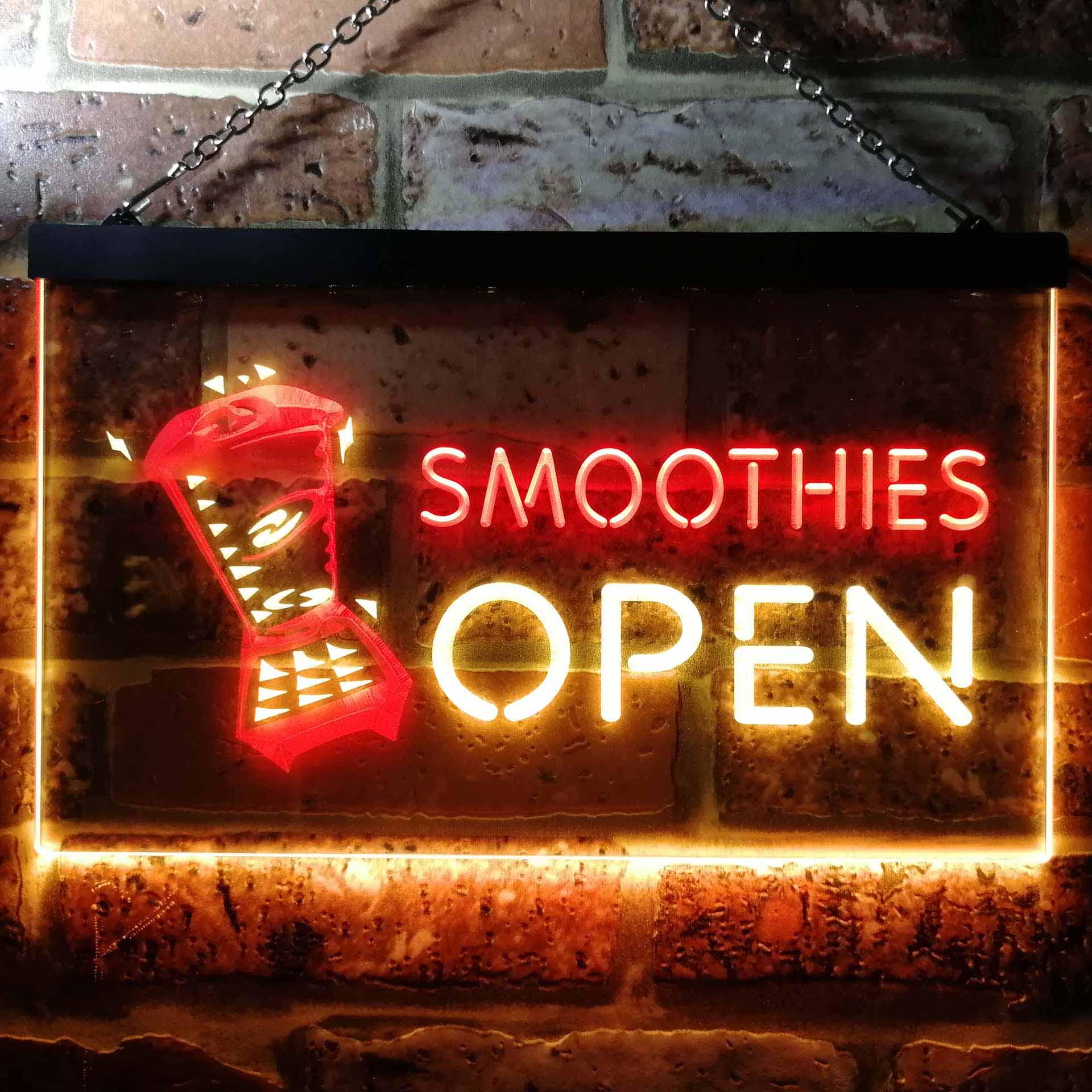 pro Smoothies Open Shop Dual-Color LED Neon Sign