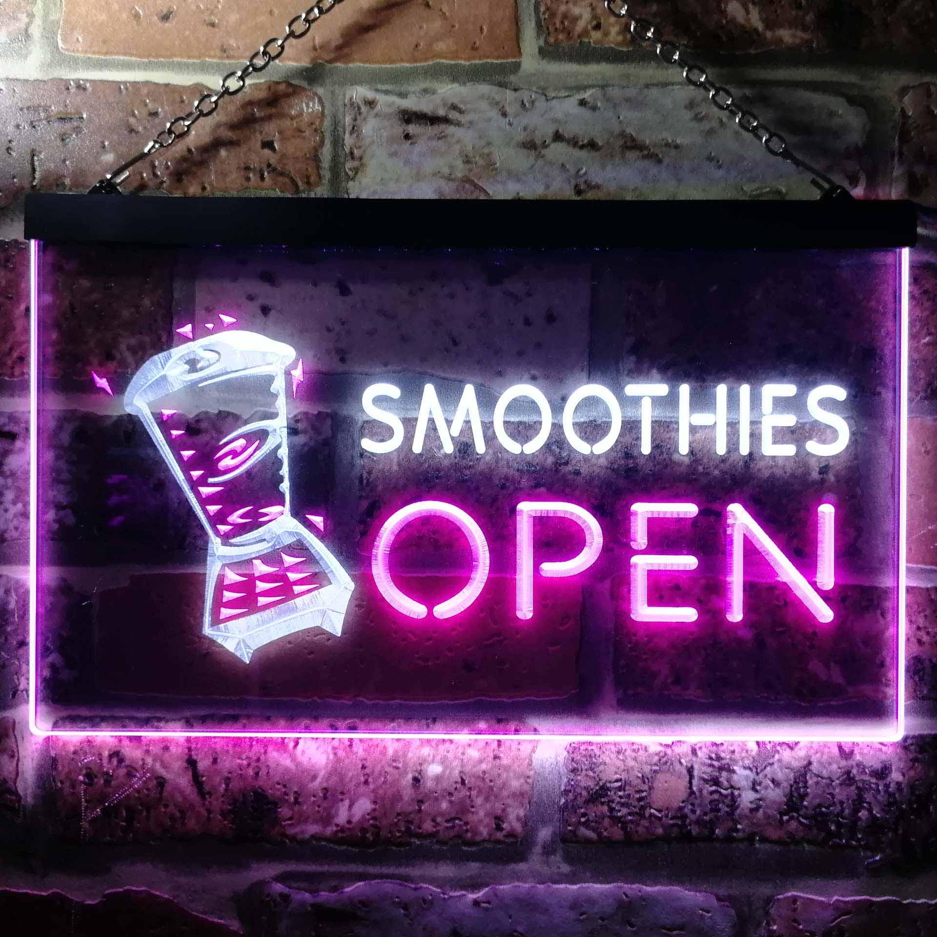 pro Smoothies Open Shop Dual-Color LED Neon Sign