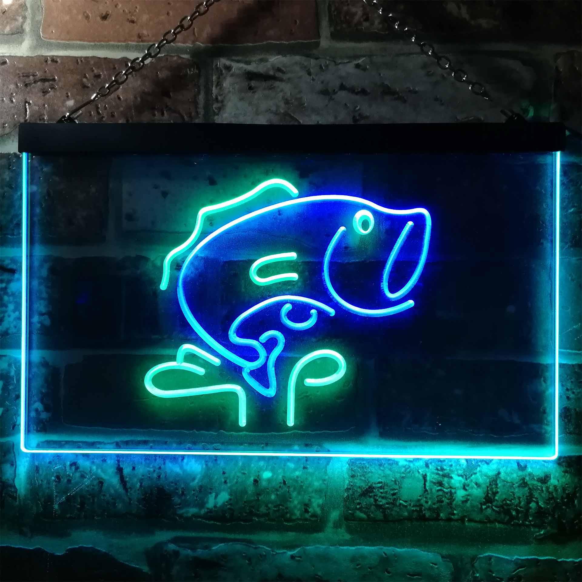 pro Large Mouth Bass Fish Cabin Illuminated Dual-Color LED Neon Sign
