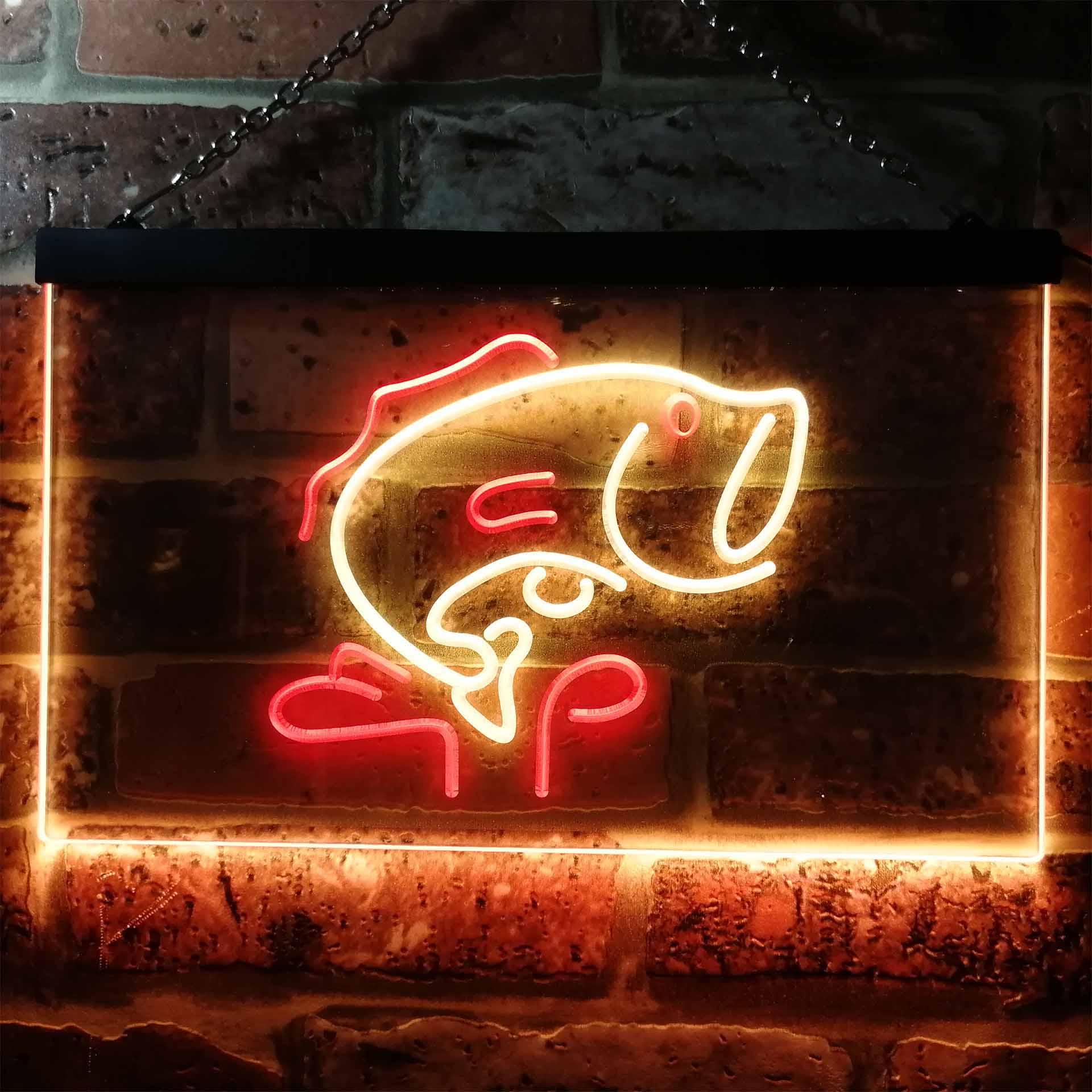 pro Large Mouth Bass Fish Cabin Illuminated Dual-Color LED Neon Sign