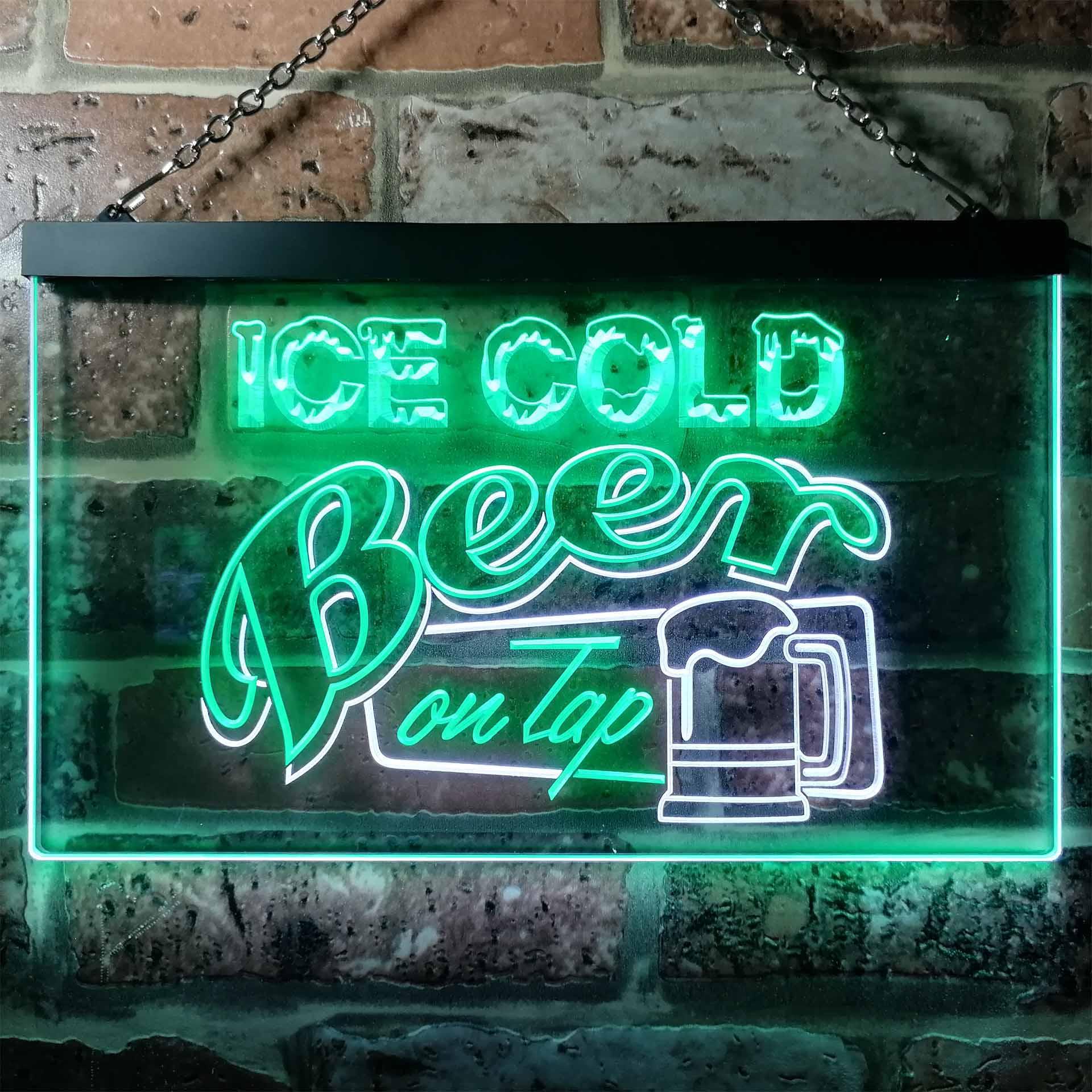 pro Ice Cold Beer On Tap Bar Club Dual-Color LED Neon Sign
