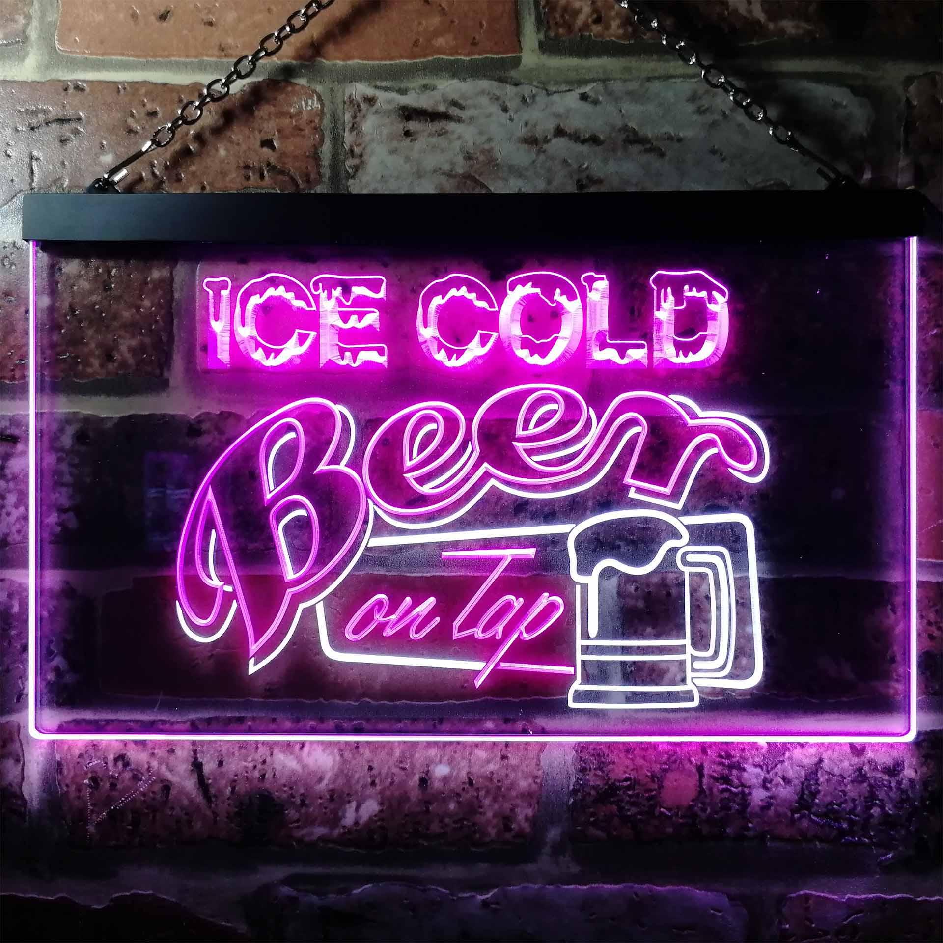 pro Ice Cold Beer On Tap Bar Club Dual-Color LED Neon Sign