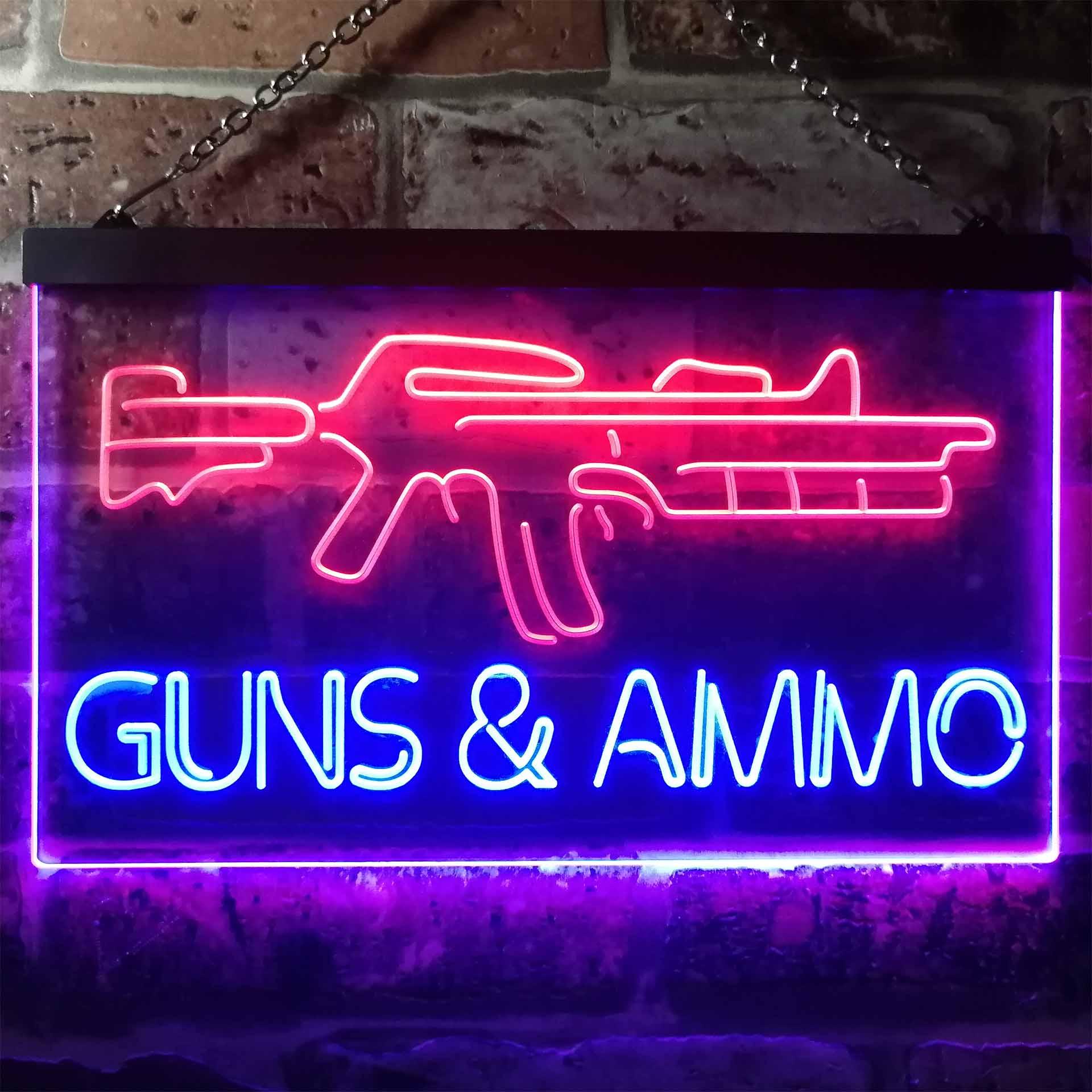 pro Guns Ammo Shop Dual-Color LED Neon Sign