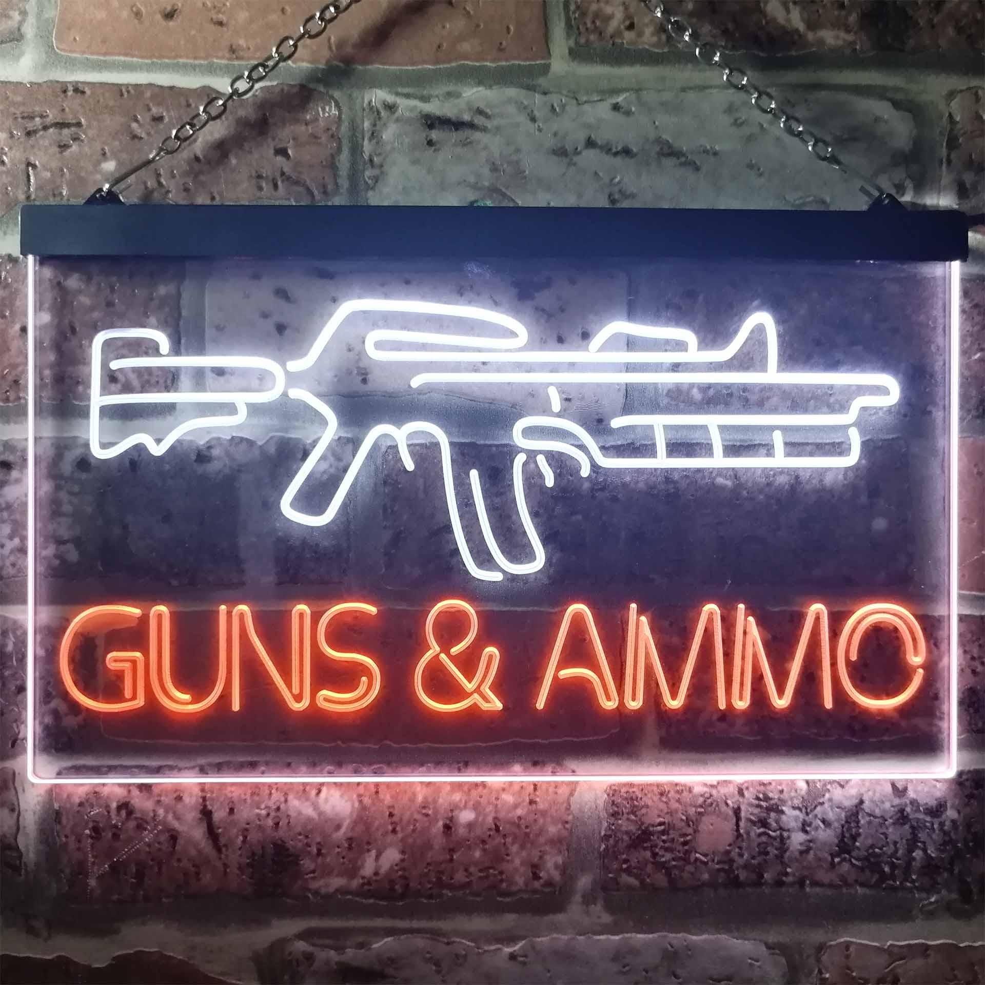 pro Guns Ammo Shop Dual-Color LED Neon Sign