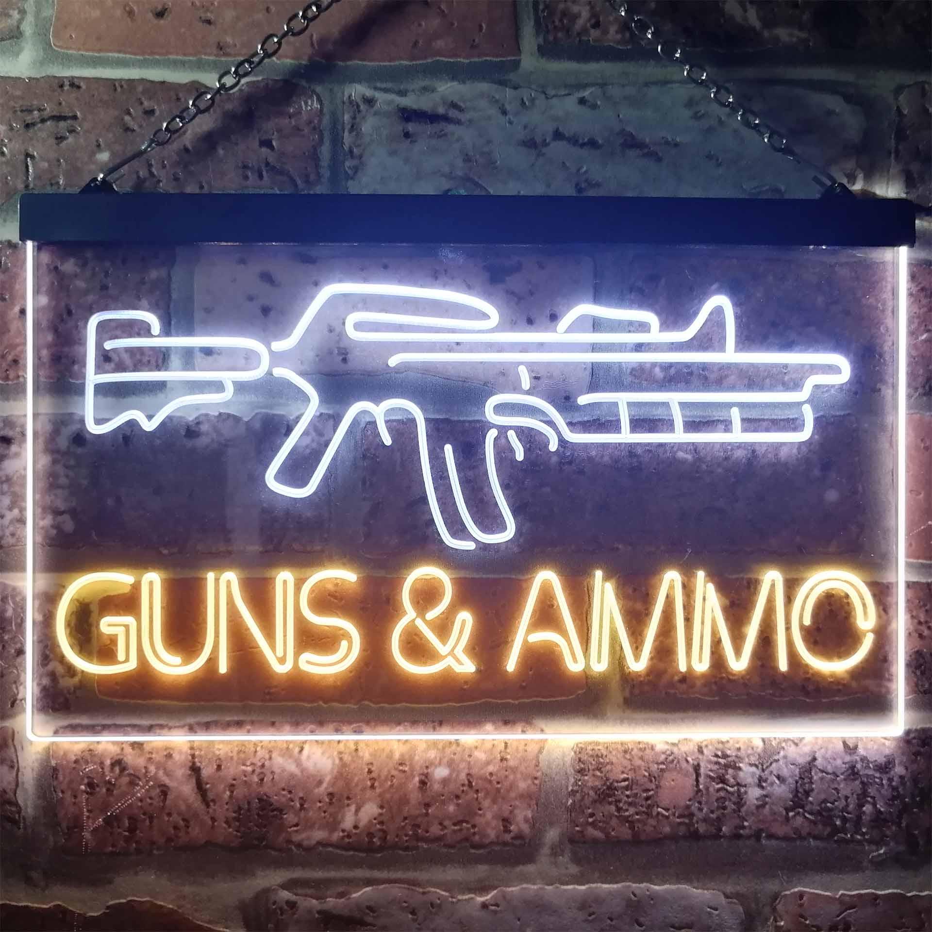 pro Guns Ammo Shop Dual-Color LED Neon Sign
