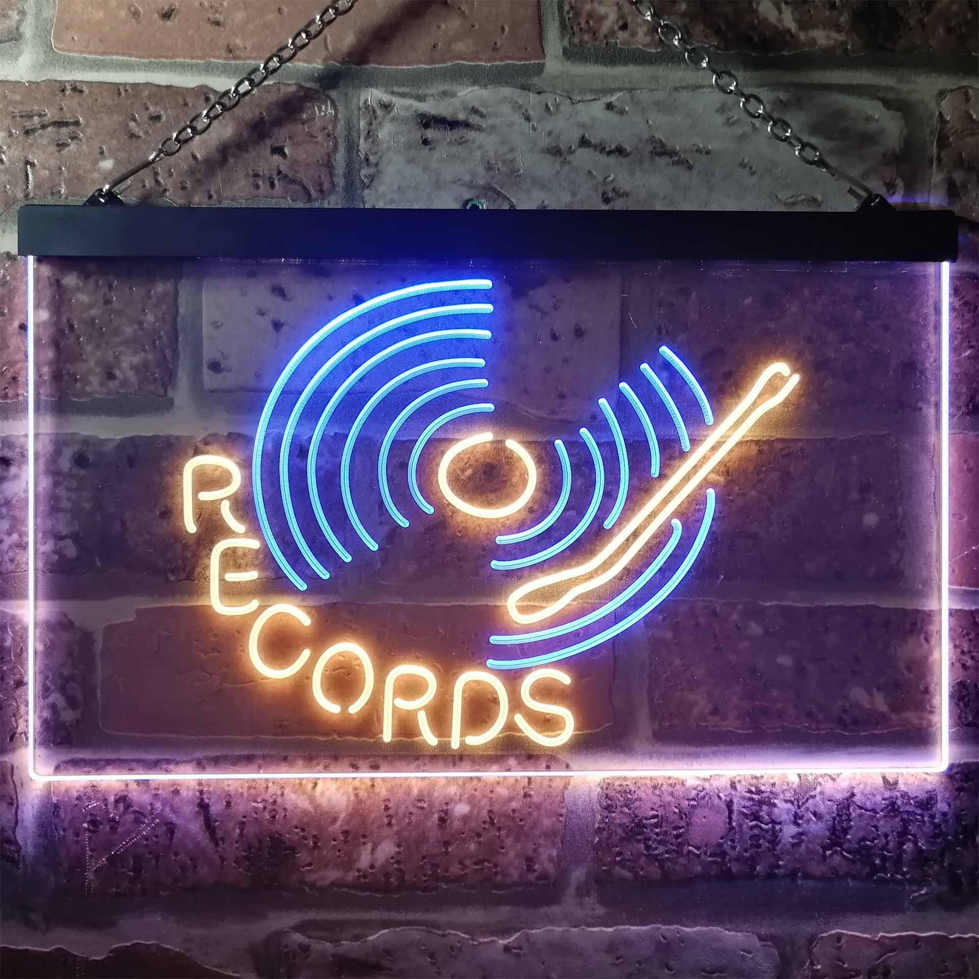 pro Records Turntable DJ Bar Dual-Color LED Neon Sign